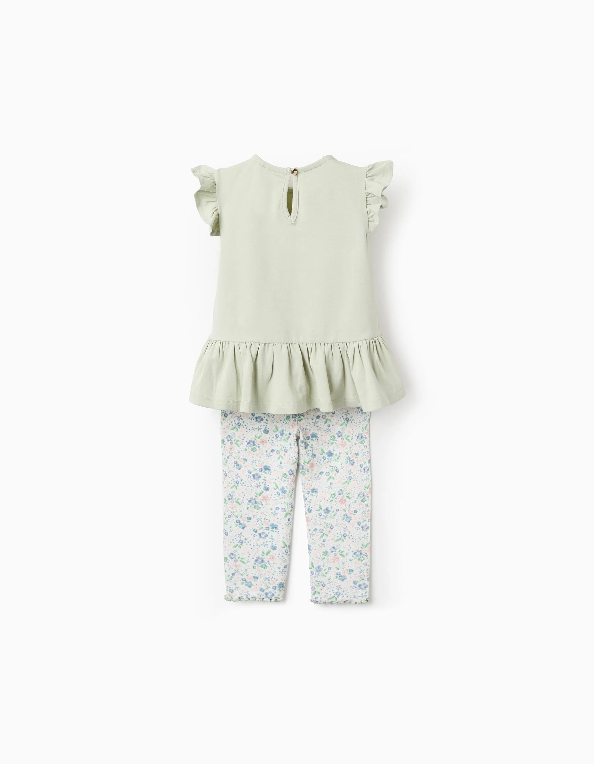 Top + Floral Ribbed Leggings for Baby Girls, Green/White