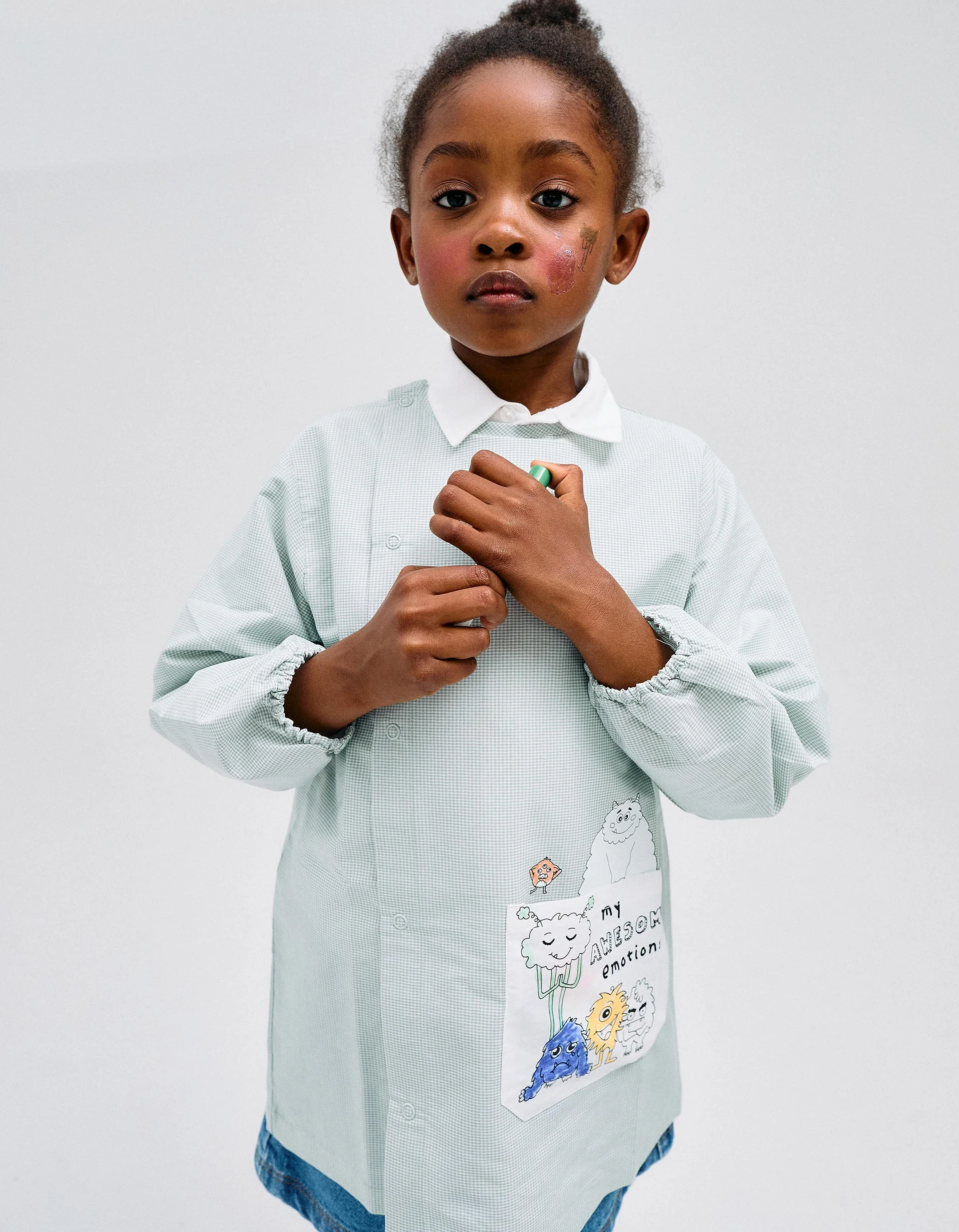Colouring School Gown for Children 'Emotions', Green/White