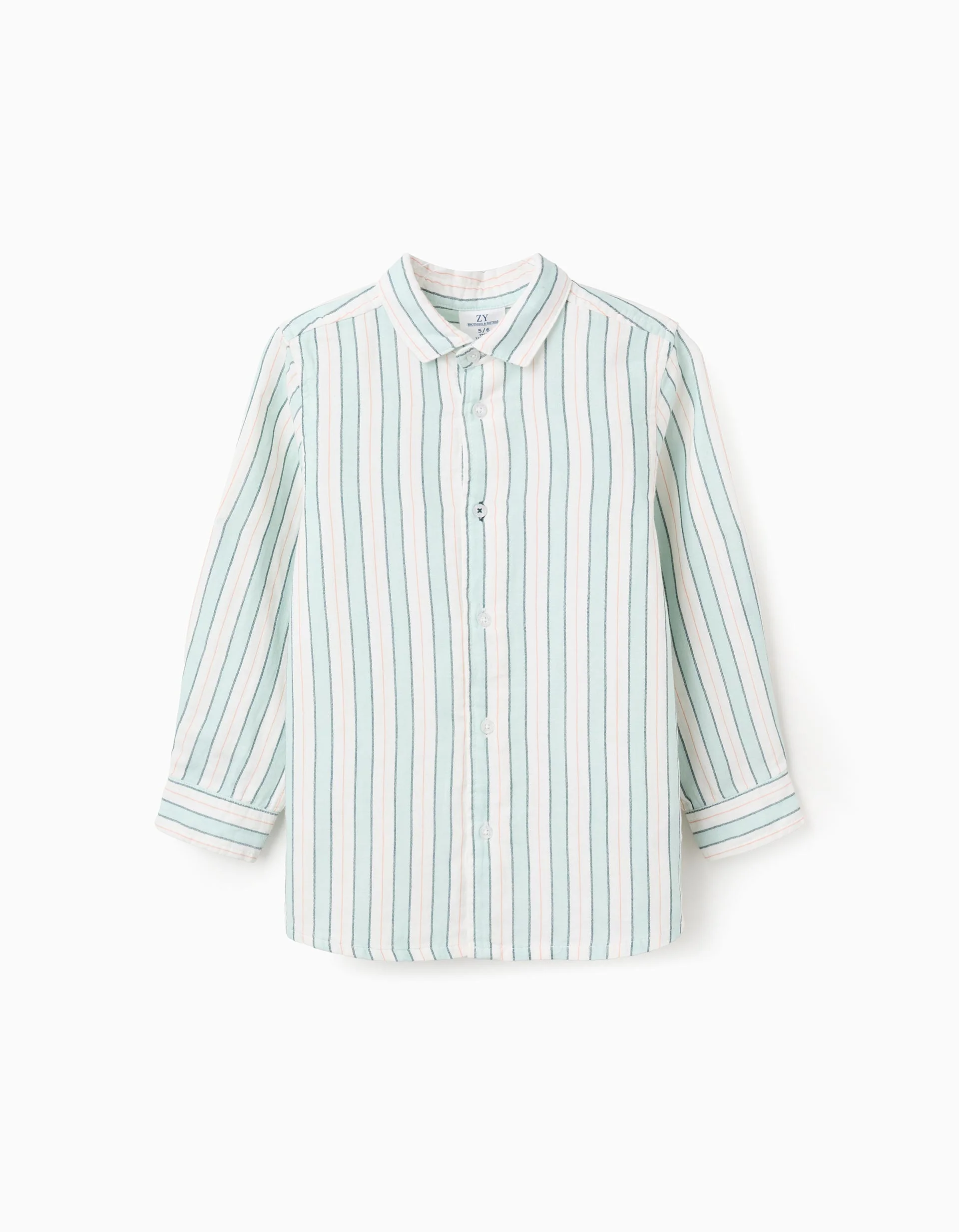 Striped Cotton Shirt for Boys 'B&S', White/Aqua Green
