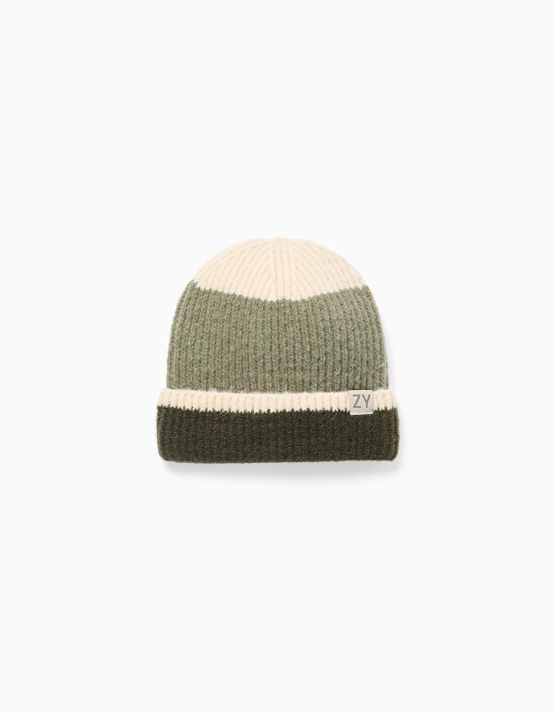 Ribbed knit beanie for boys, beige/green