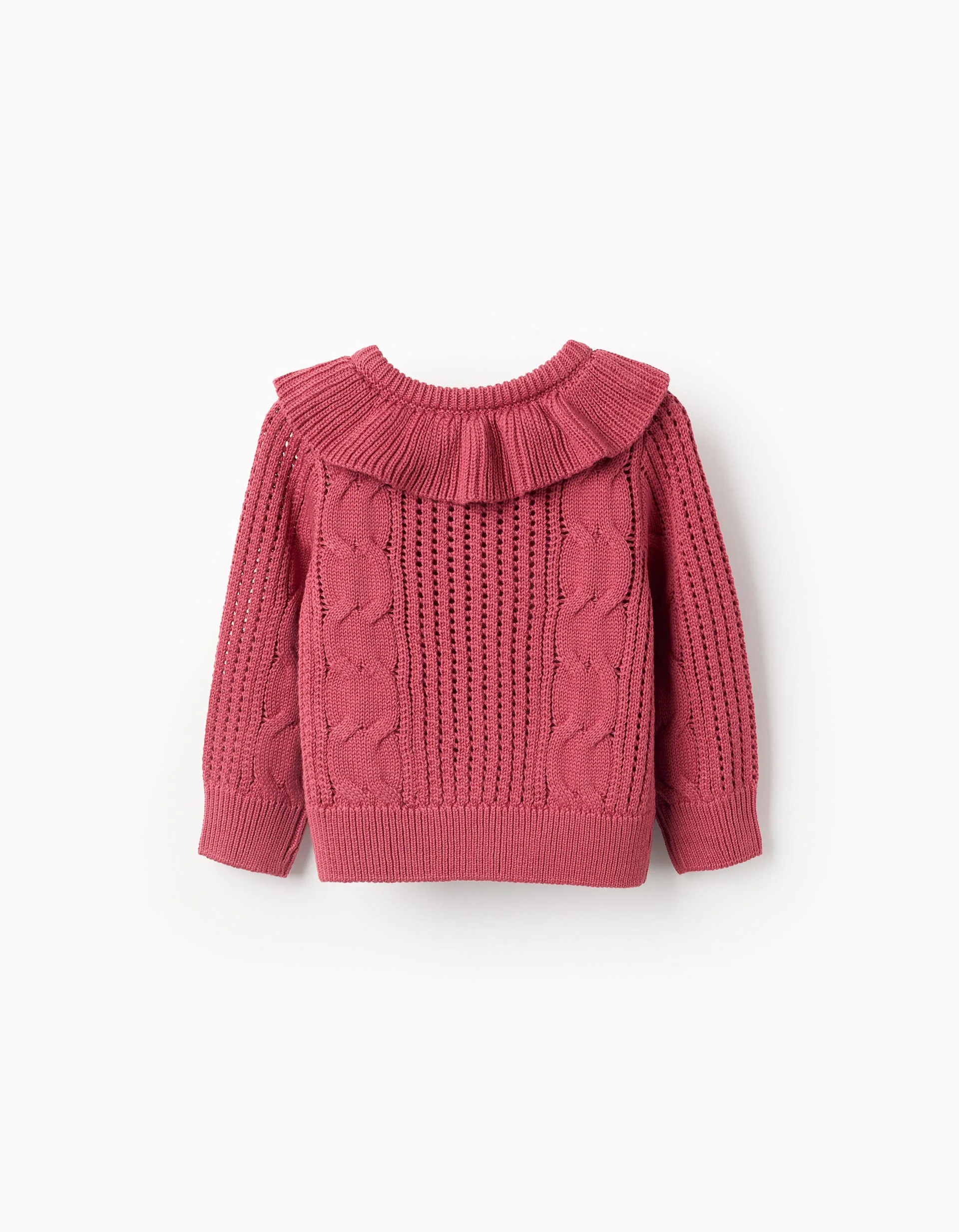 Lace Knit Cardigan with Effects and Ruffles for Baby Girls, Pink