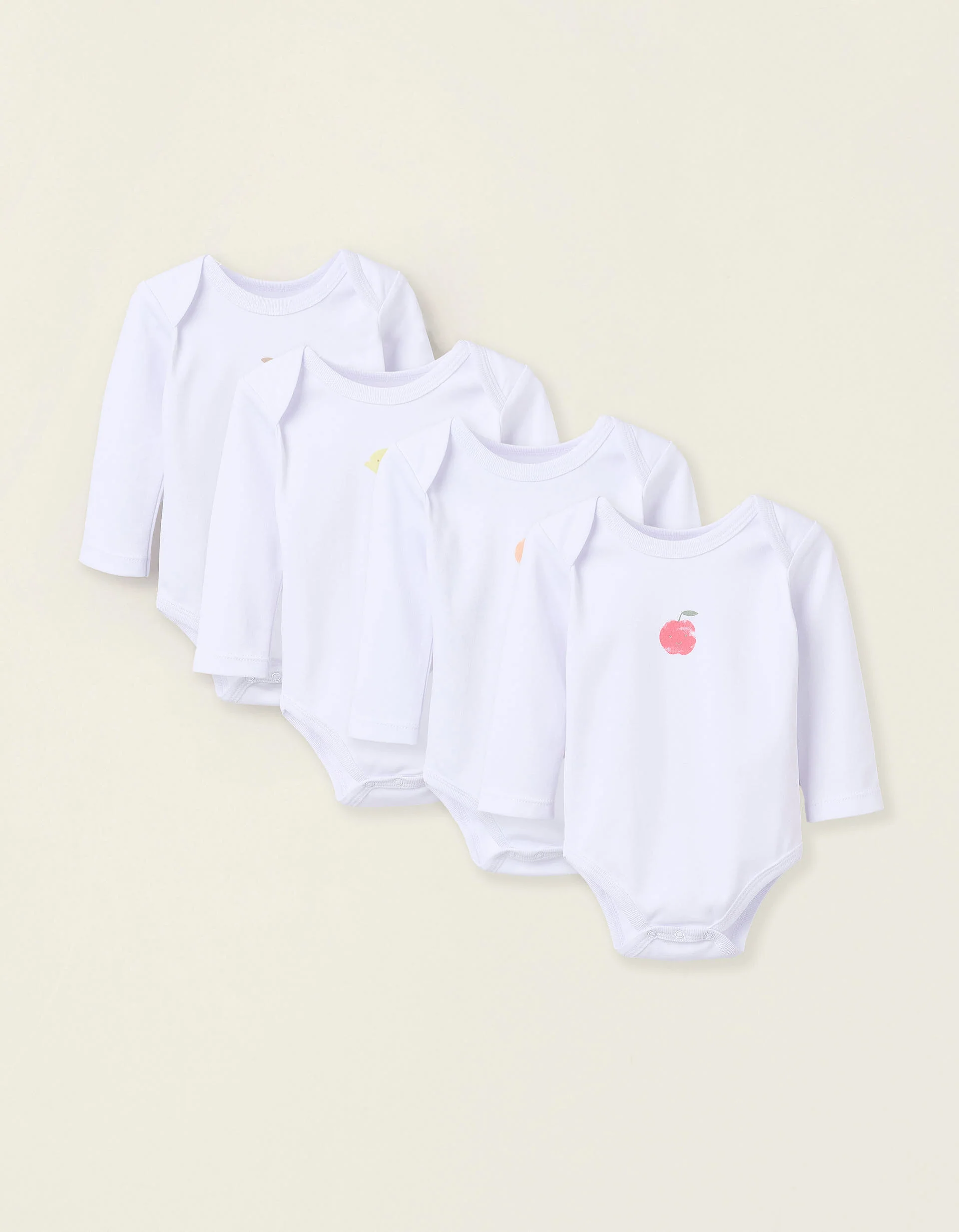 Pack of 4 Cotton Bodysuits for Newborns and Babies 'Fruits', White