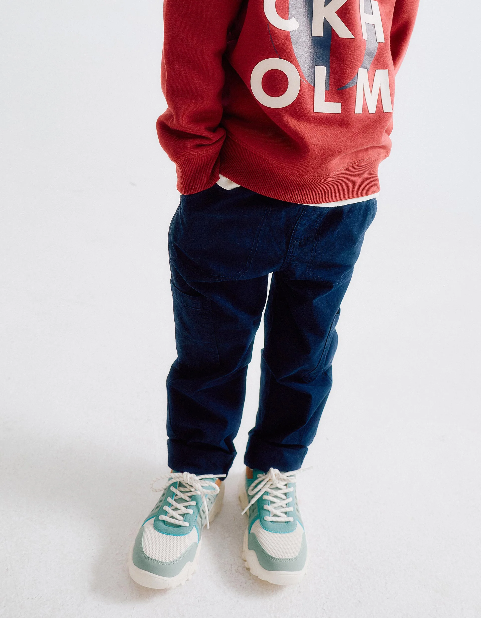 Cargo Trousers with Elasticated Waist and Drawstring for Boys, Dark Blue