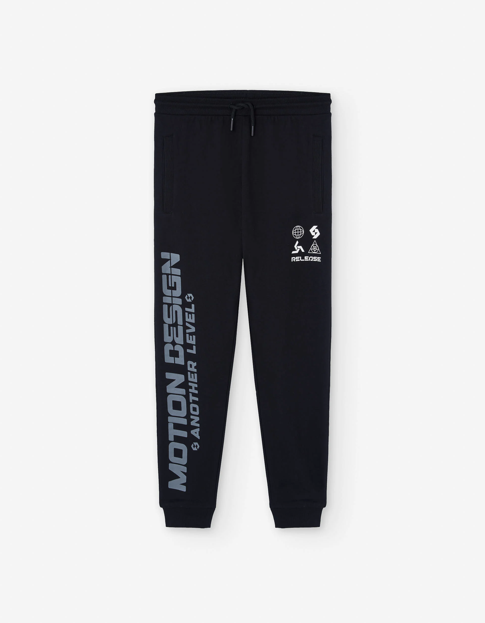 Brushed slim fit joggers with print for boys, black