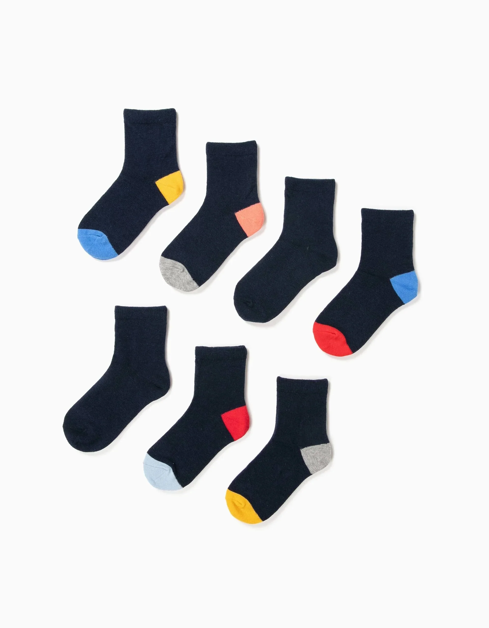 Pack of 7 Pairs of Socks with Colourful Details for Boys, Blue