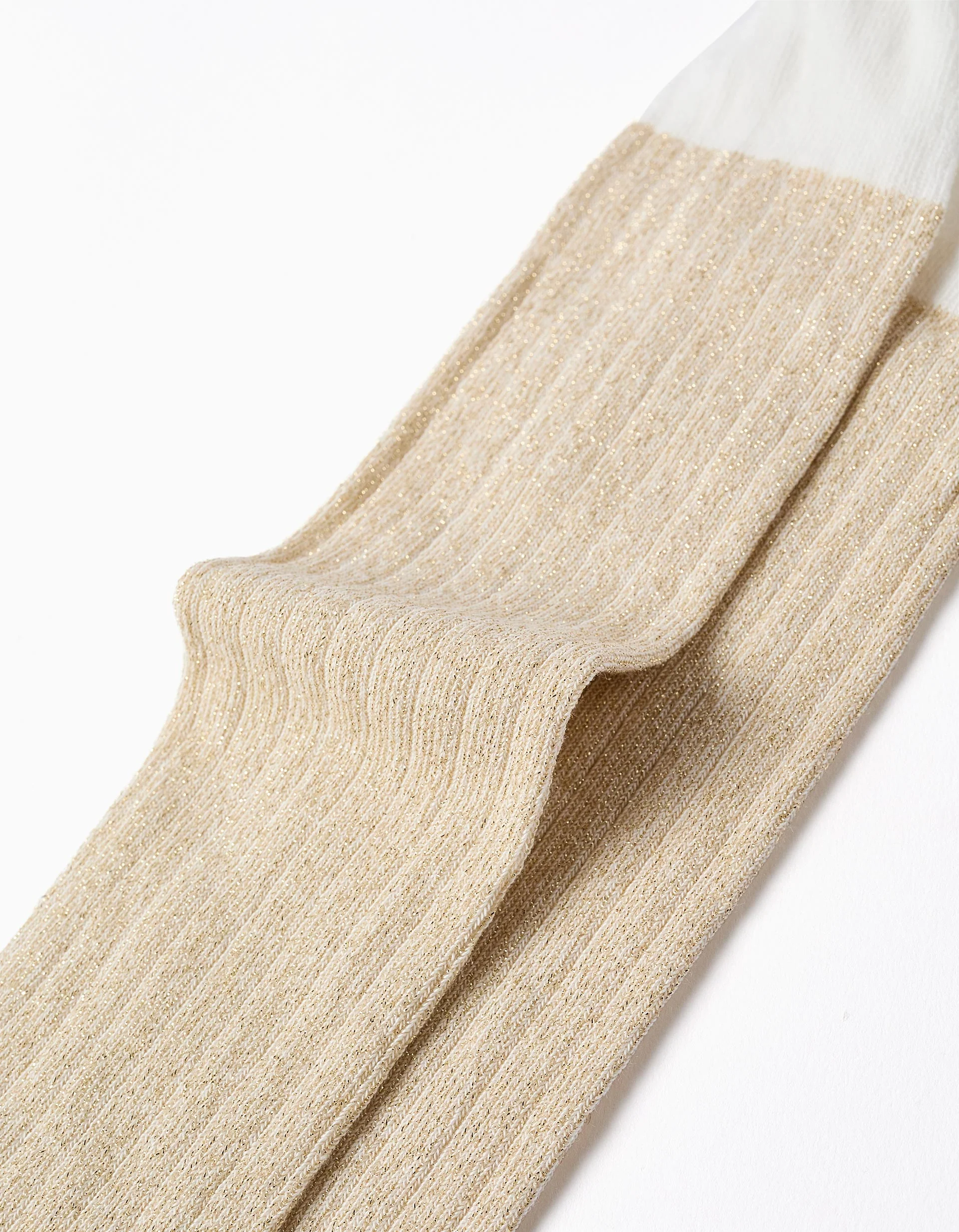 Ribbed tights with lurex threads for baby girls, white/golden