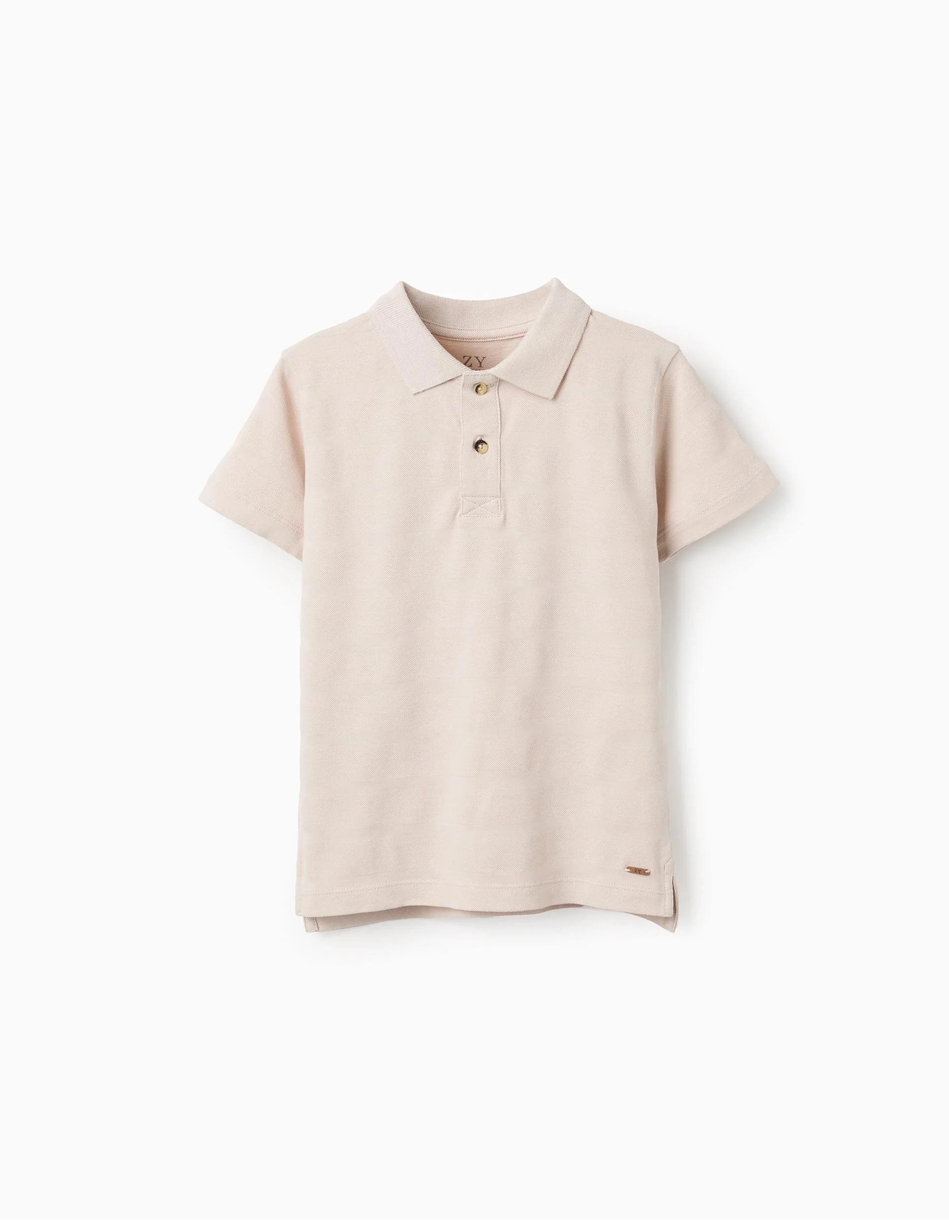 Cotton Striped Textured Polo-shirt for Boys, Beige