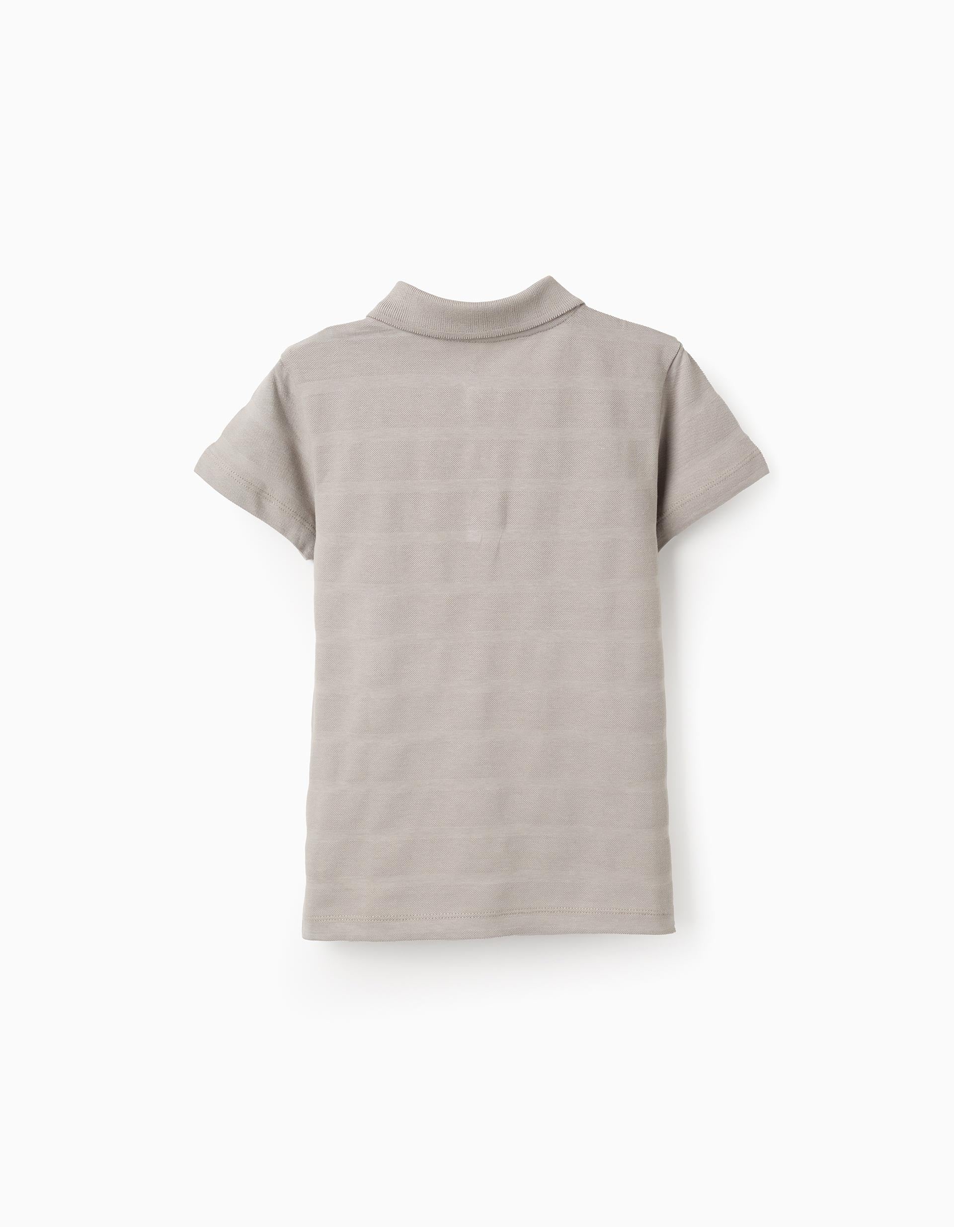 Cotton Striped Textured Polo-shirt for Boys, Grey