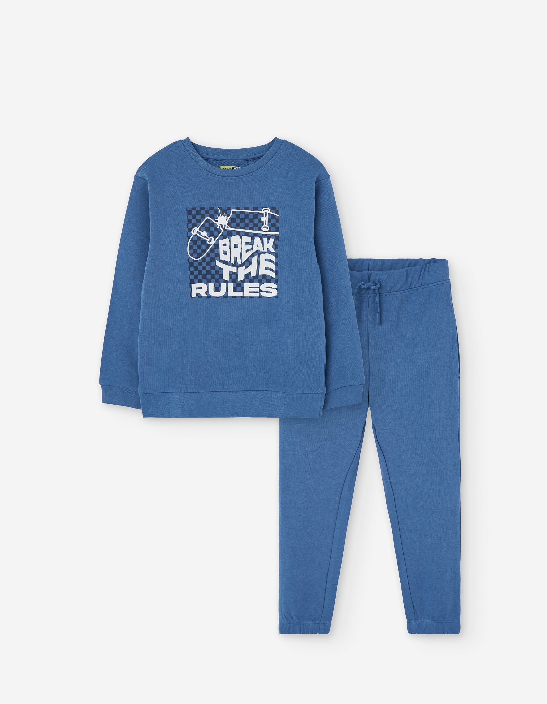 Sweatshirt with skateboard print + joggers for boys, blue
