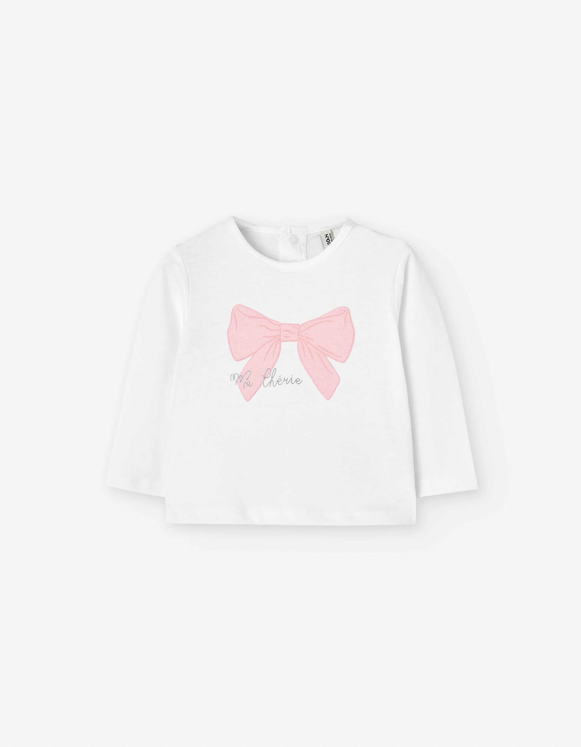 Long sleeve cotton T-shirt with bow print for baby girls, white
