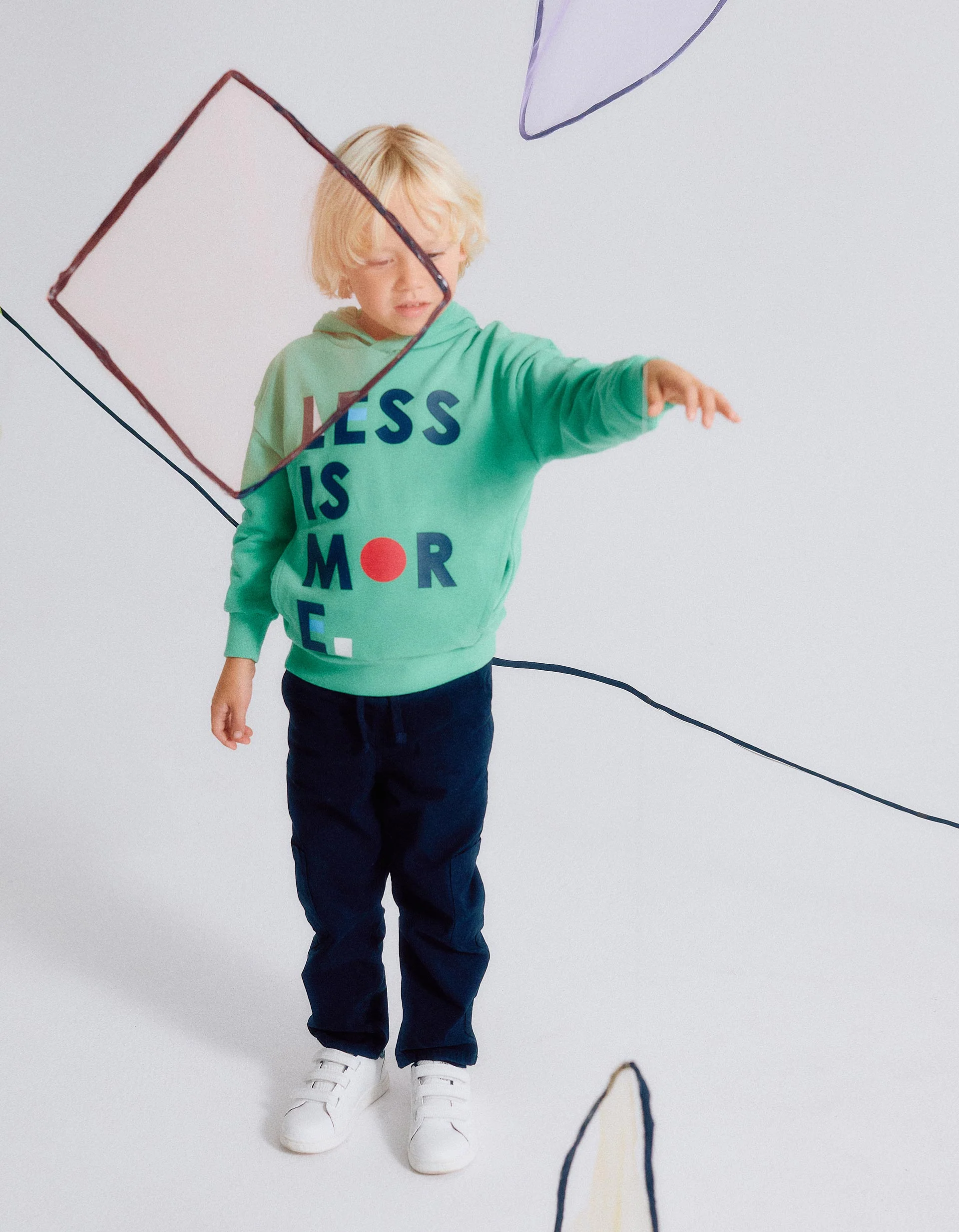 Cotton Hooded Sweatshirt with Print for Boys 'Less is More', Green