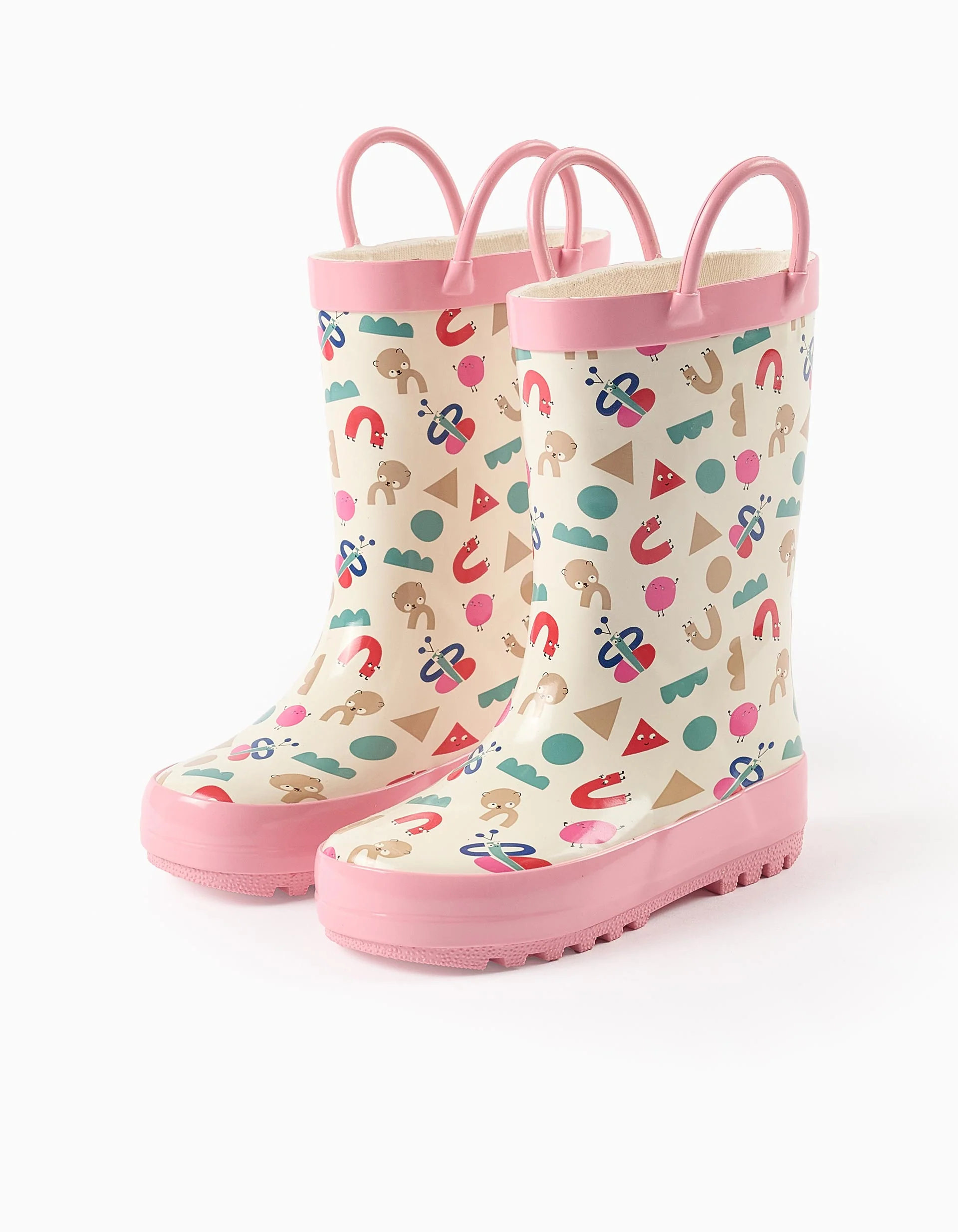 Wellies with Pattern and Wings for Baby Girls 'Shapes', White/Pink