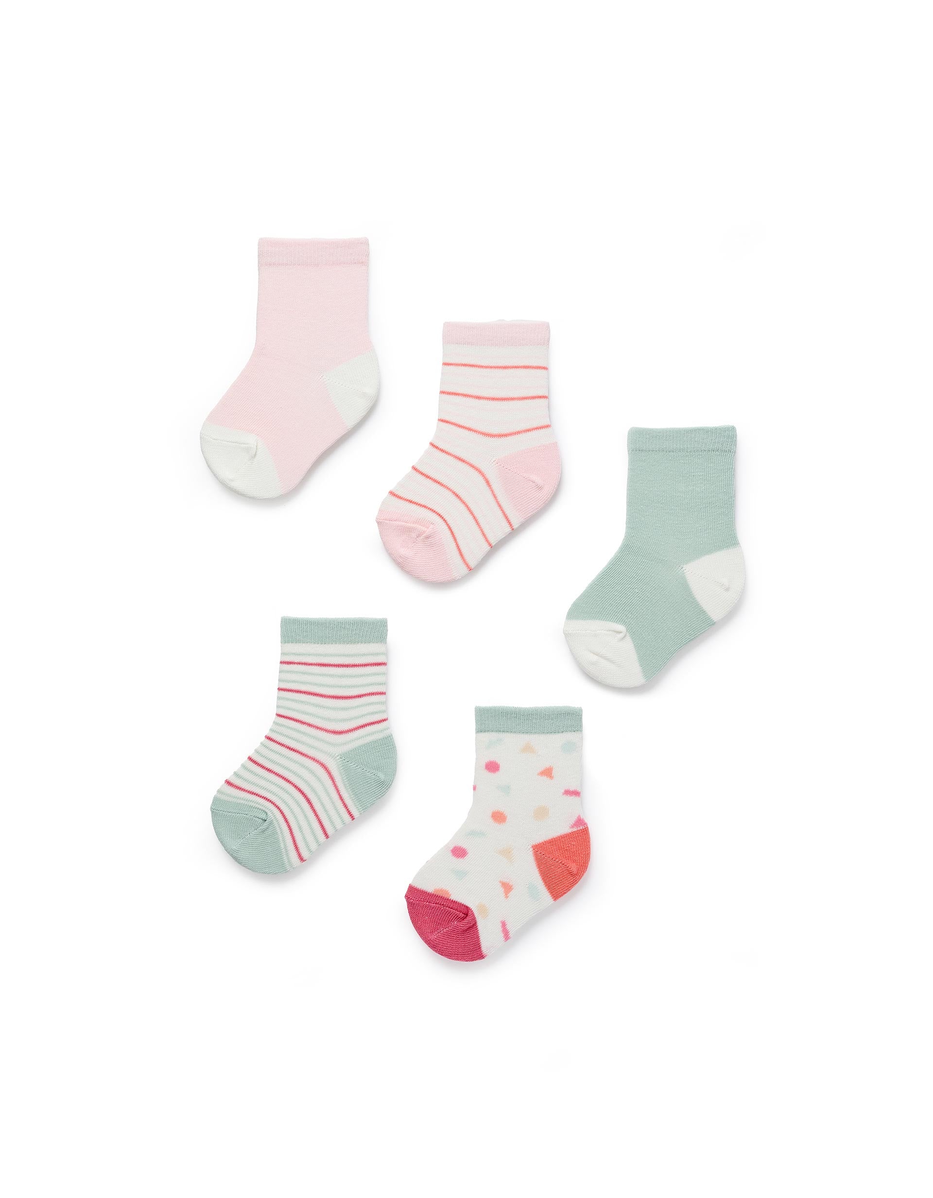 Pack of 5 Pairs of Socks for Baby Girls 'Stripes', Multicolour