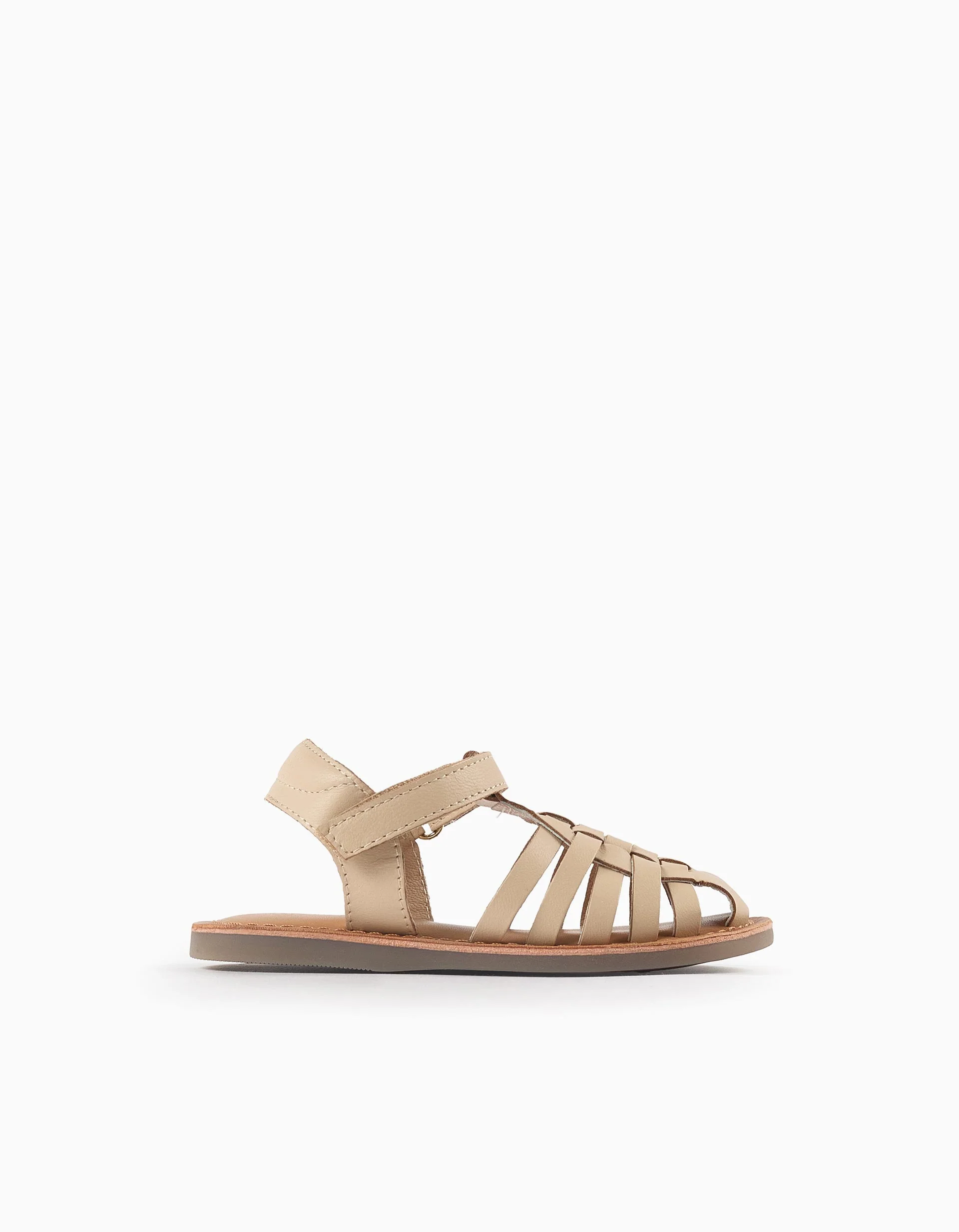Braided Leather Sandals for Newborns, Beige