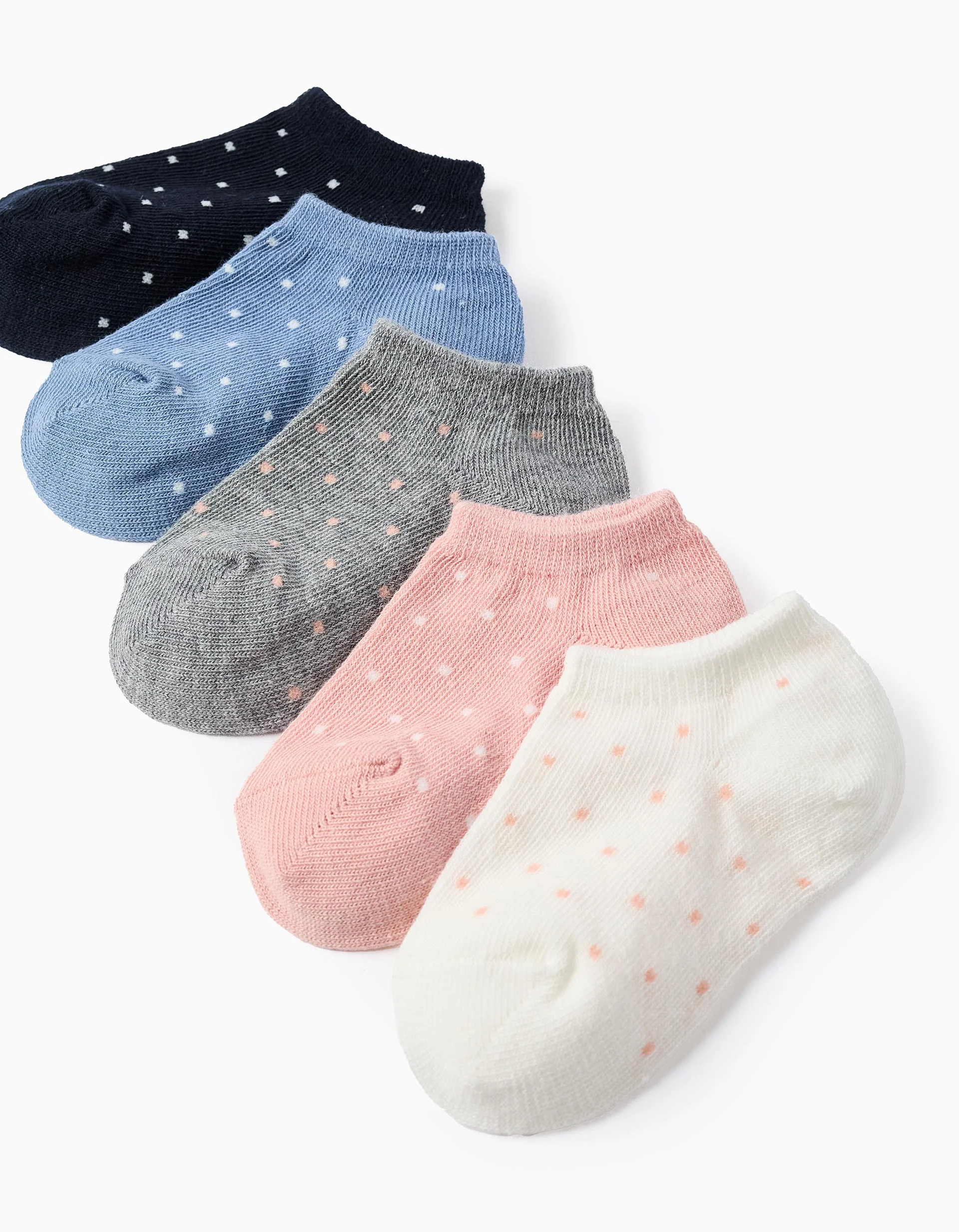 Pack of 5 Pairs of Ankle Socks for Baby Girls 'Polka Dots', Multicolour