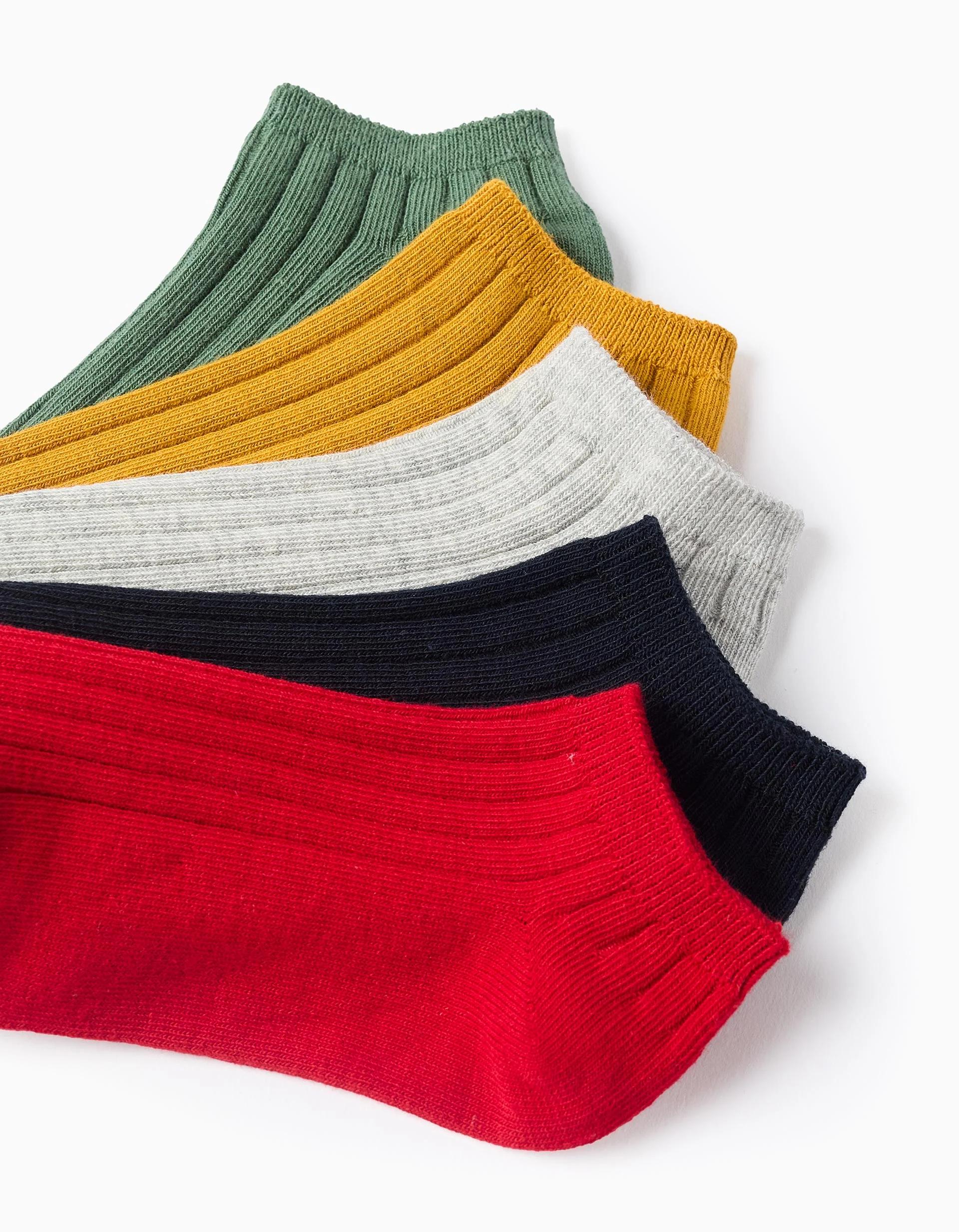 Pack 5 Pairs of Plain Ribbed Ankle Socks for Boys, Multicolour