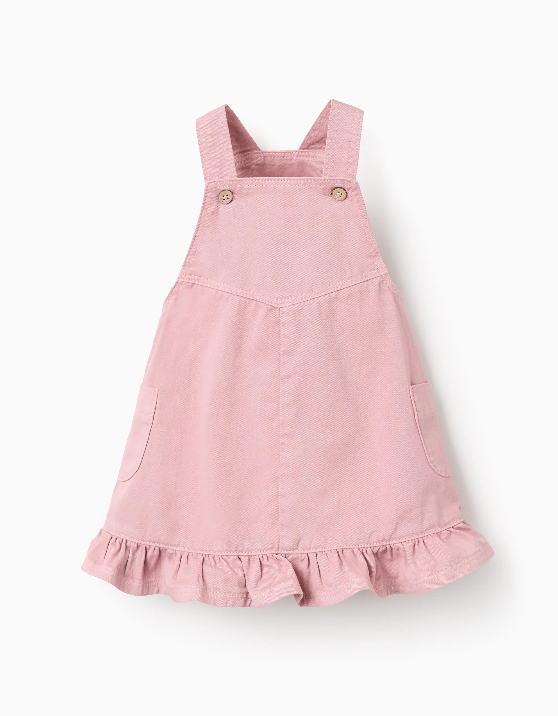 Twill Pinafore Dress with Frills for Baby Girls, Pink