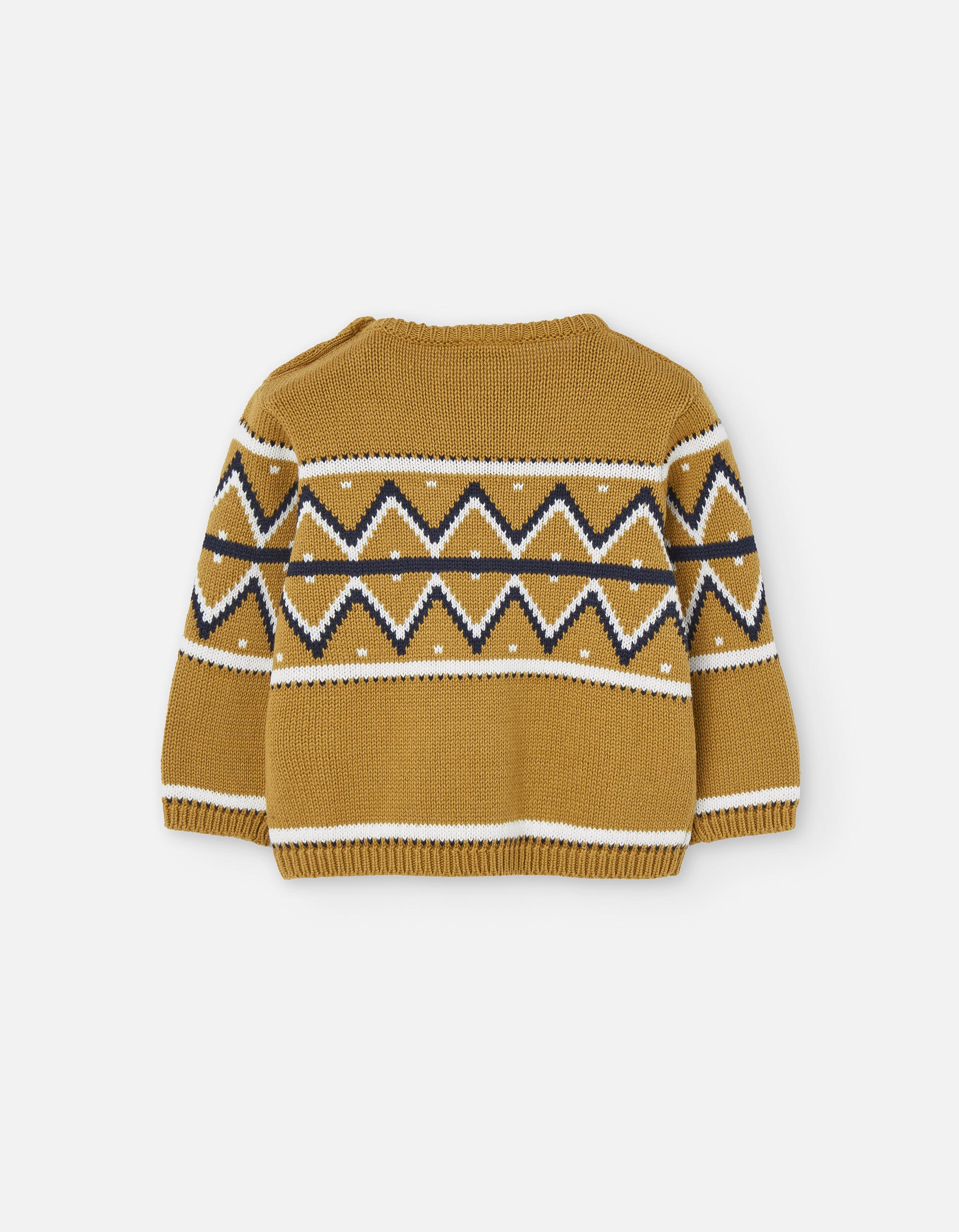 Knitted jumper with jacquard for baby boys, light brown/blue/white