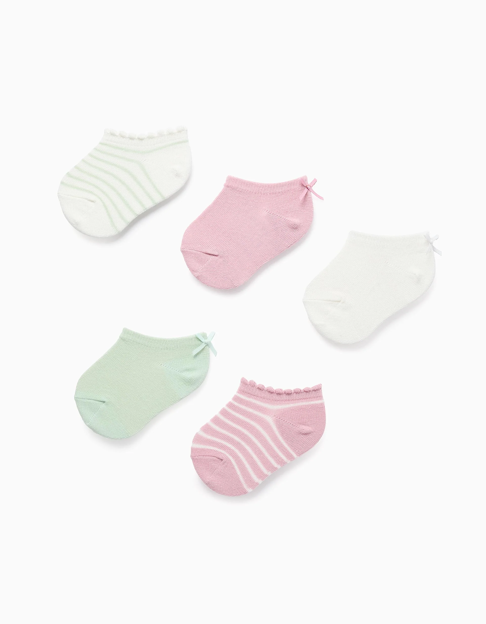 Pack of 5 Pairs of Ankle Socks with Bow/Stripes for Baby Girls, Multicolour