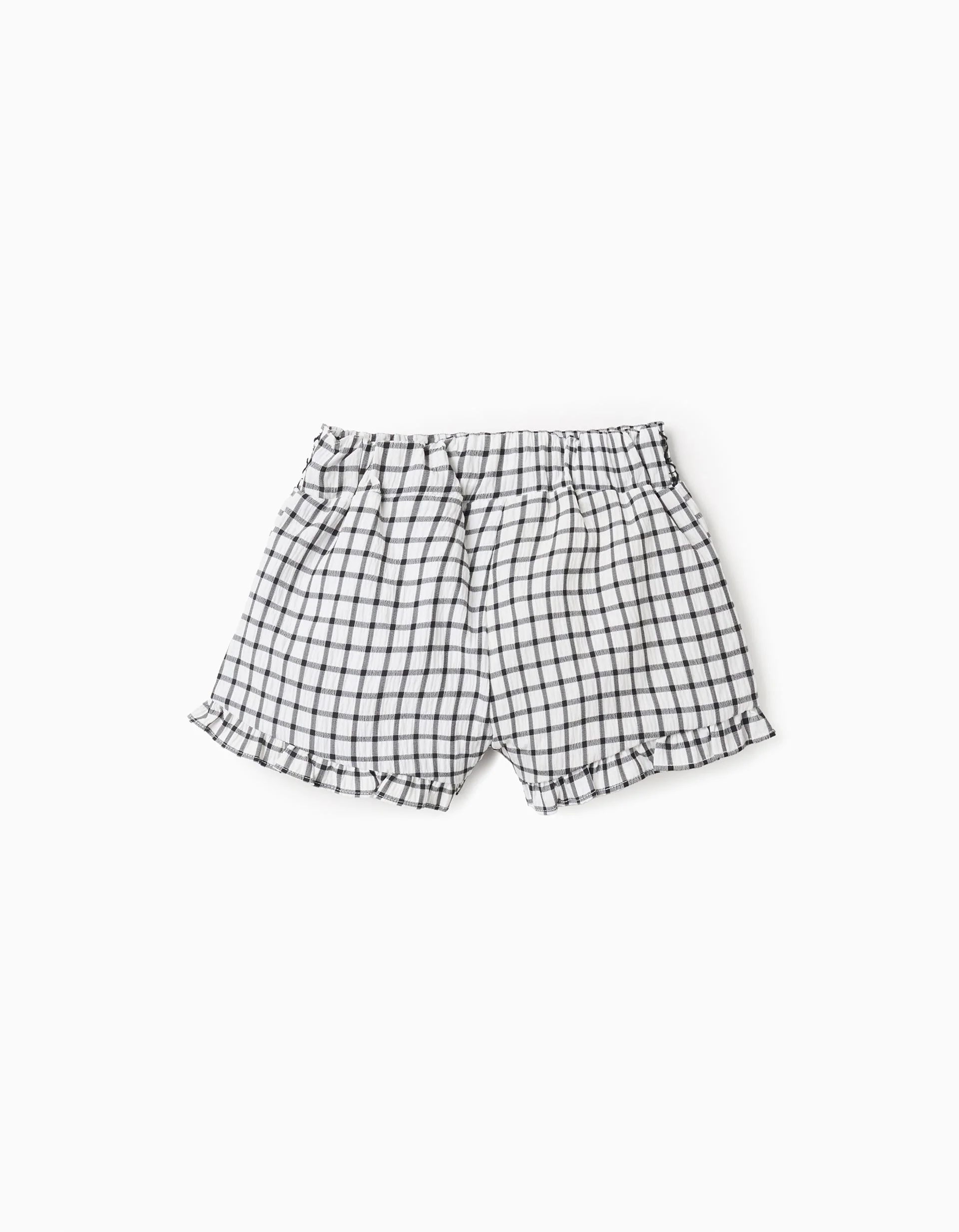 Vichy Pattern Shorts for Baby Girls, White/Grey