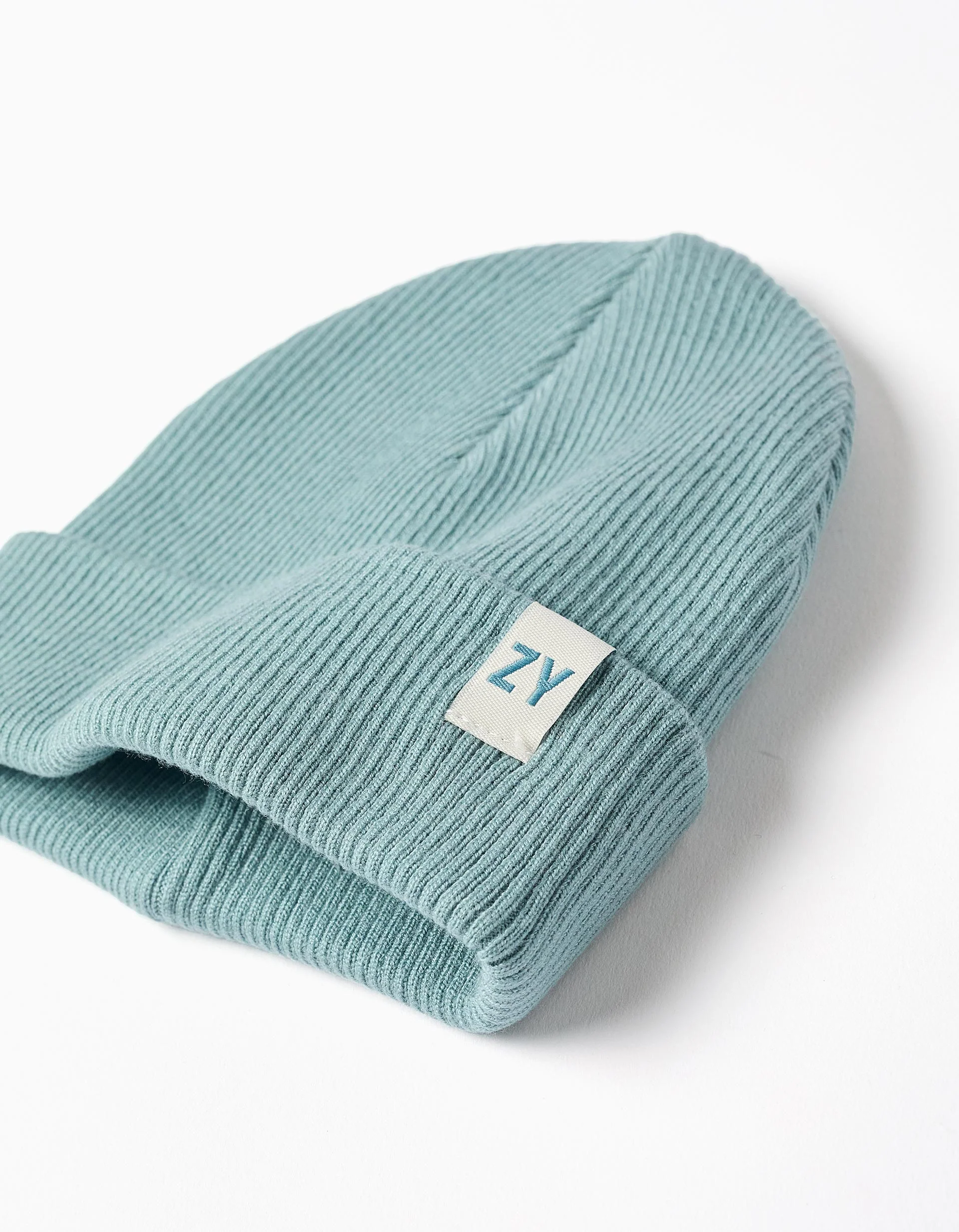 Ribbed beanie in flexible knit for boys, blue green