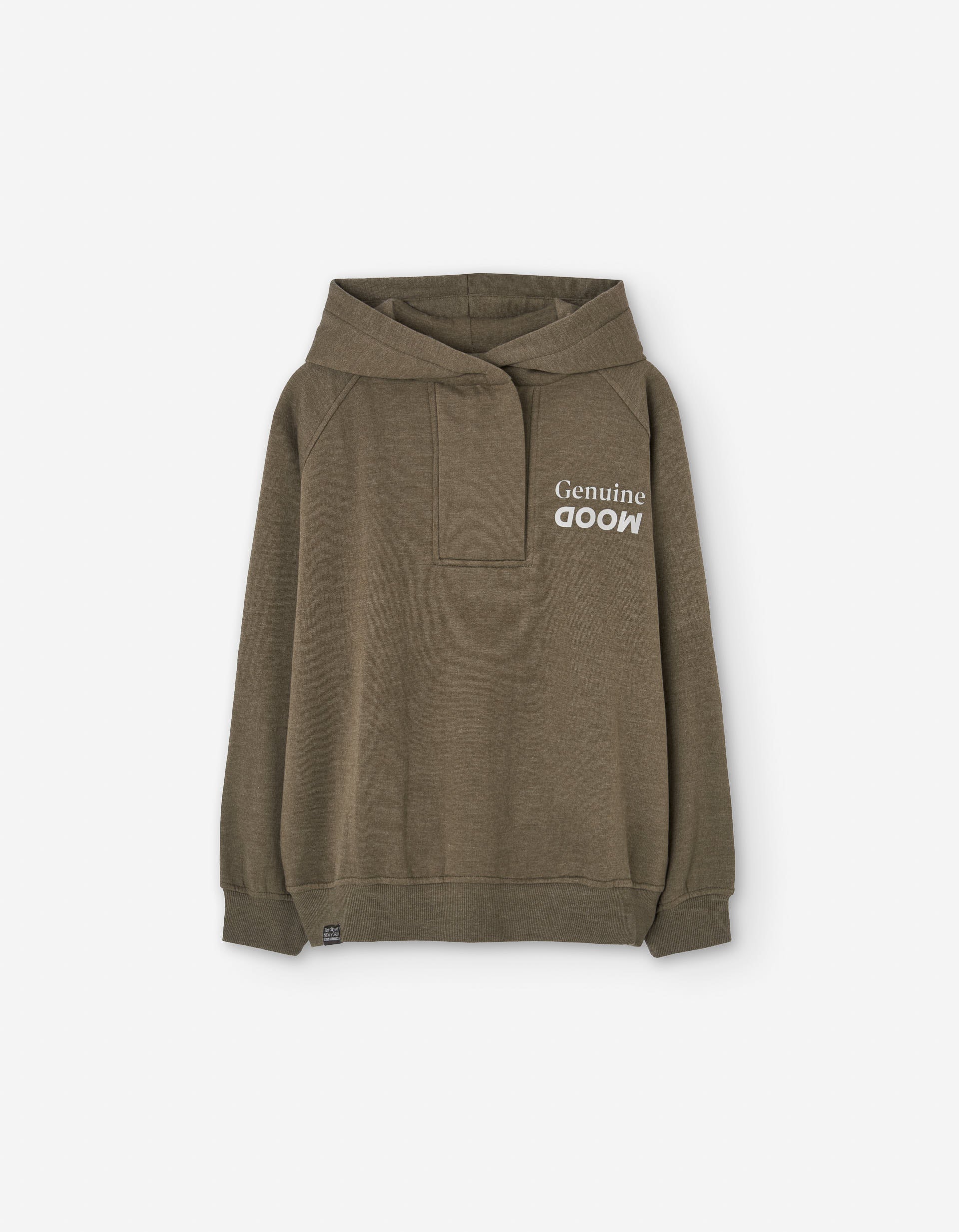 Brushed hooded half-zip sweatshirt with Genuine print for boys, brown