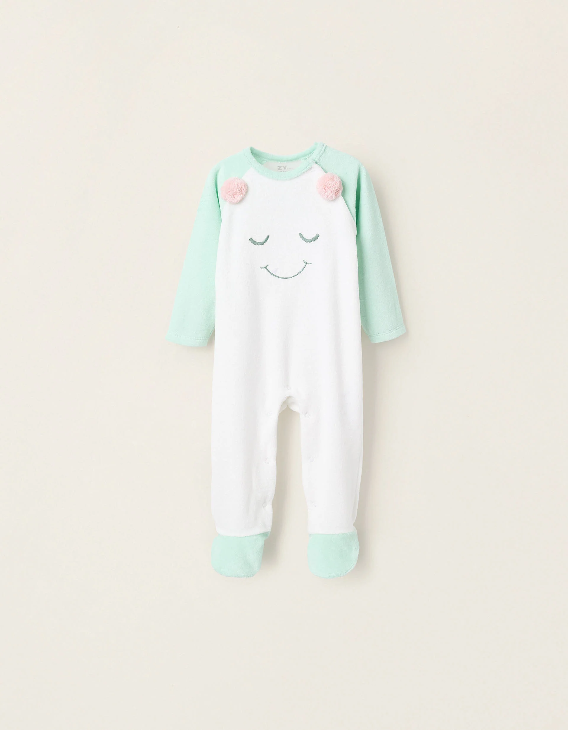 Velour Sleepsuit for Baby Girls 'Monster of Emotions', Green/White