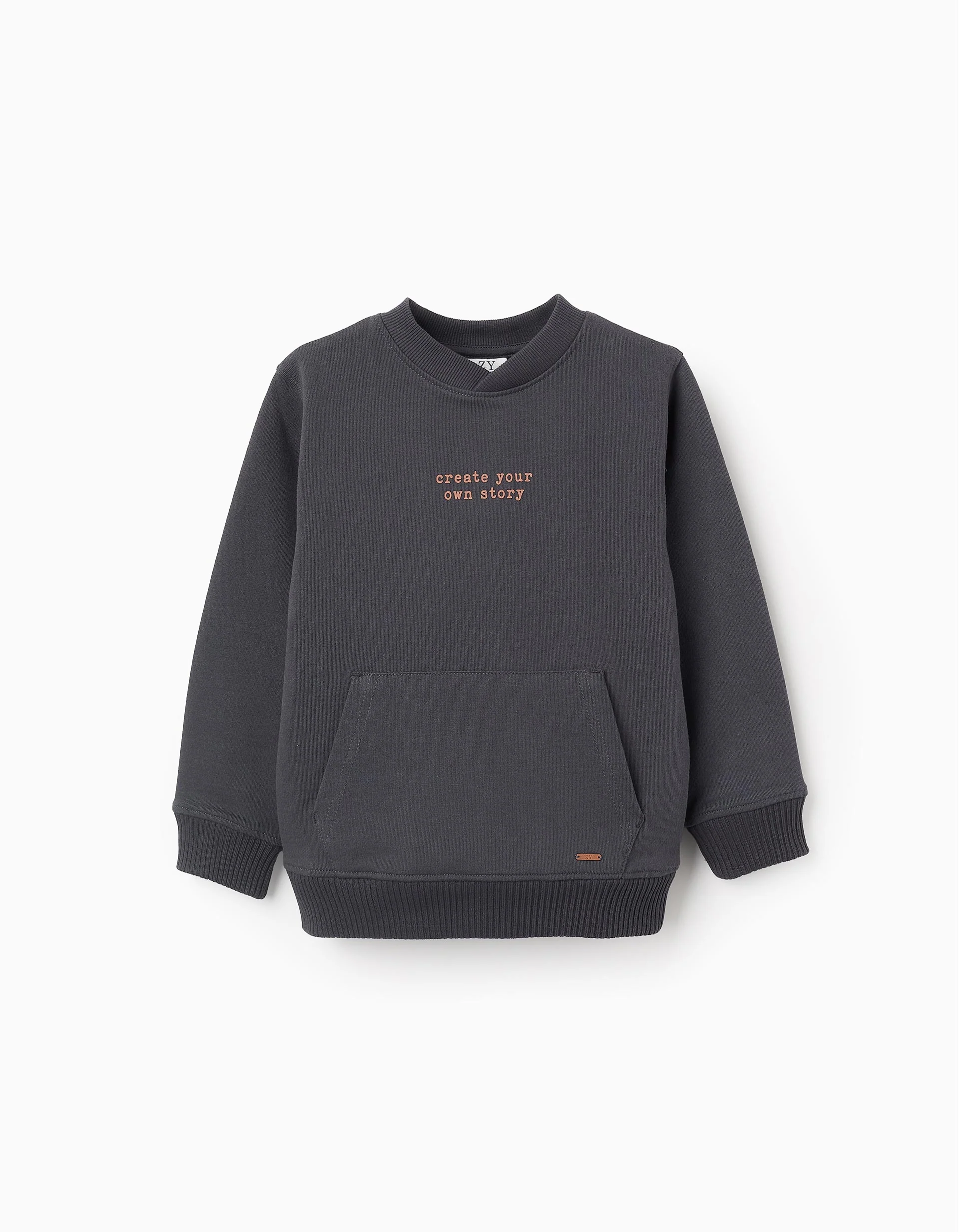 Cotton Sweatshirt with Kangaroo Pocket for Boys 'Story', Grey