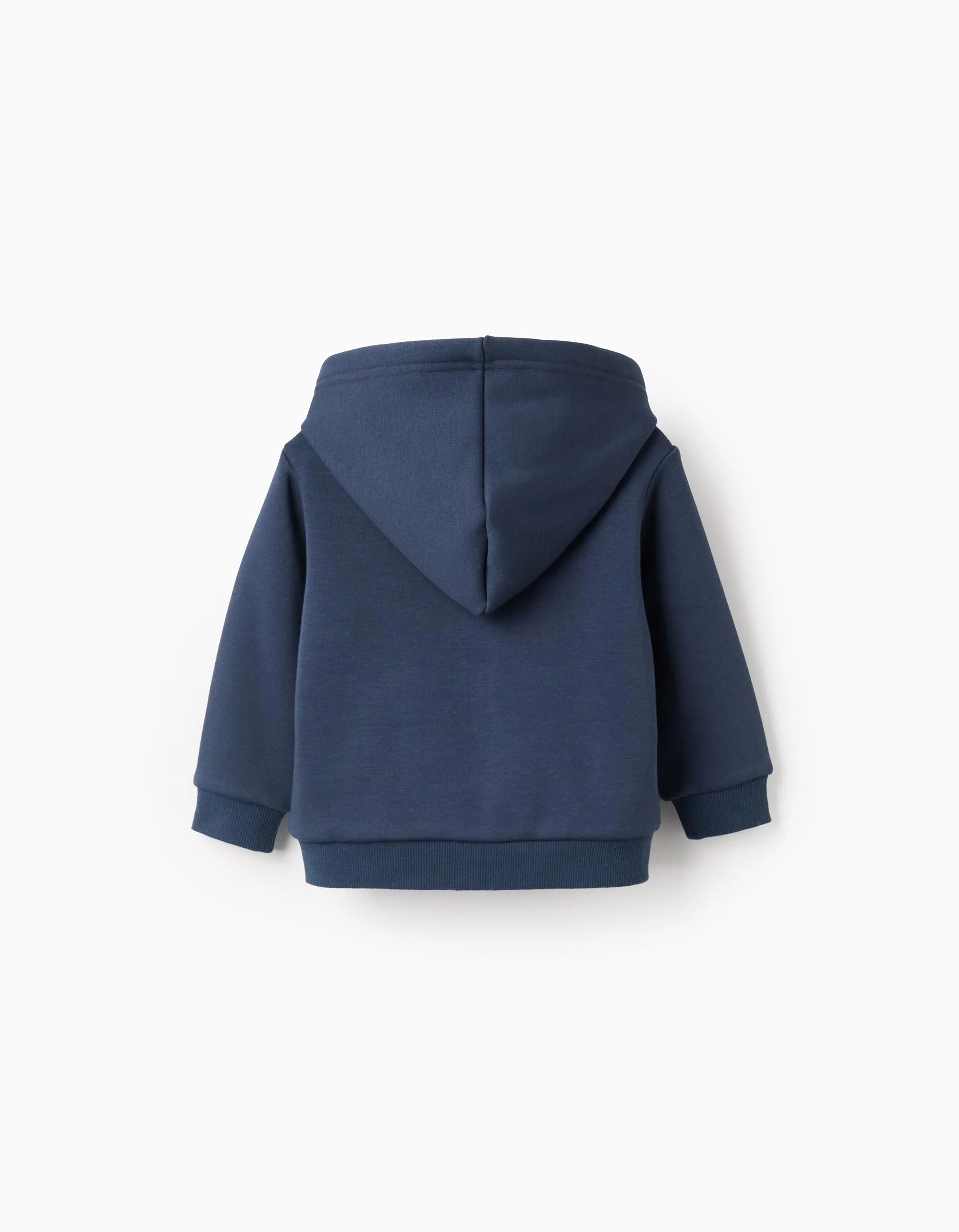 Brushed hooded jacket with chest print for baby boys, dark blue