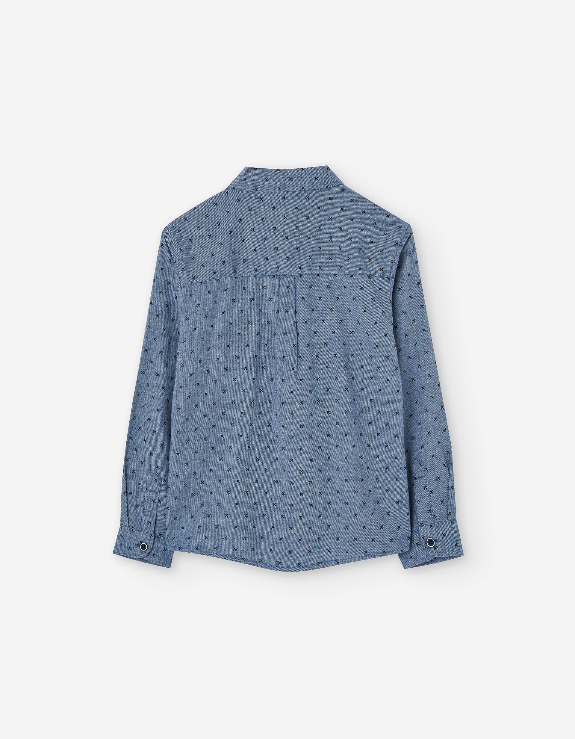 Long sleeve twill shirt with airplane motif for boys, blue