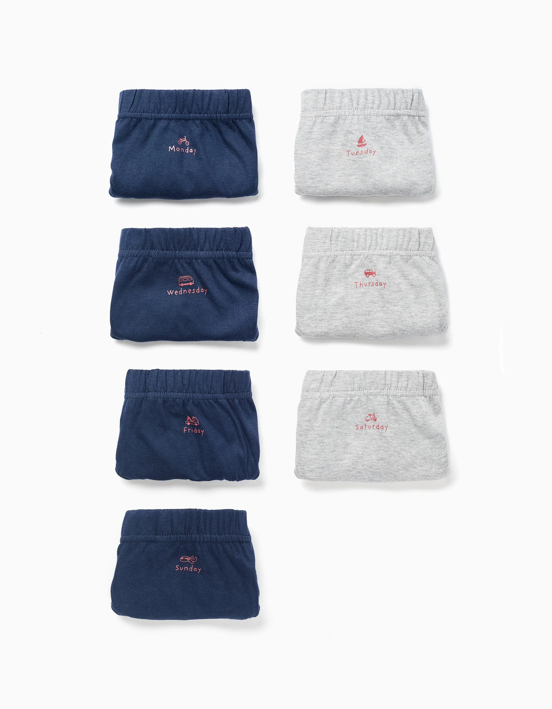 Pack of 7 Cotton Briefs 'Days of the Week' for Boys, Blue/Grey