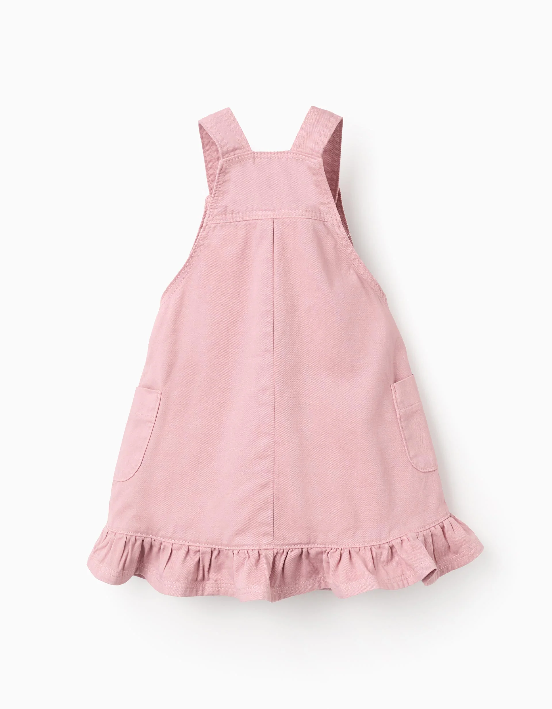 Twill Pinafore Dress with Frills for Baby Girls, Pink