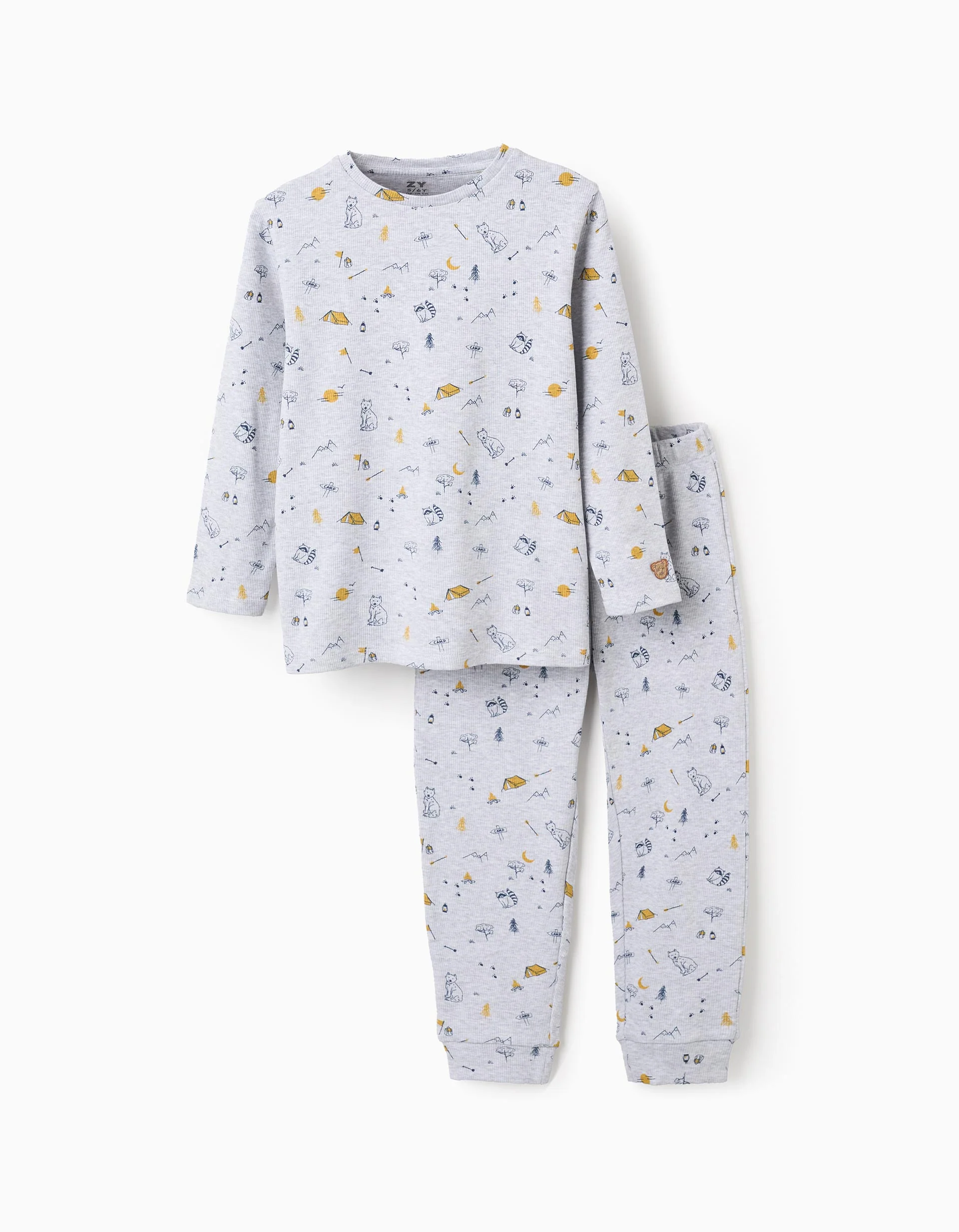 Ribbed Pyjama with Forest Animal Pattern for Boys, Grey