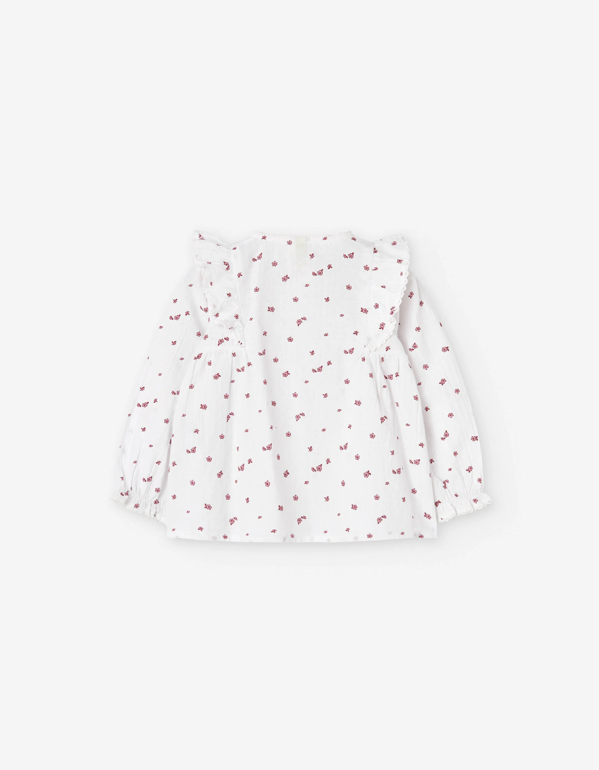 Cotton shirt with floral motif and ruffles for baby girls, white