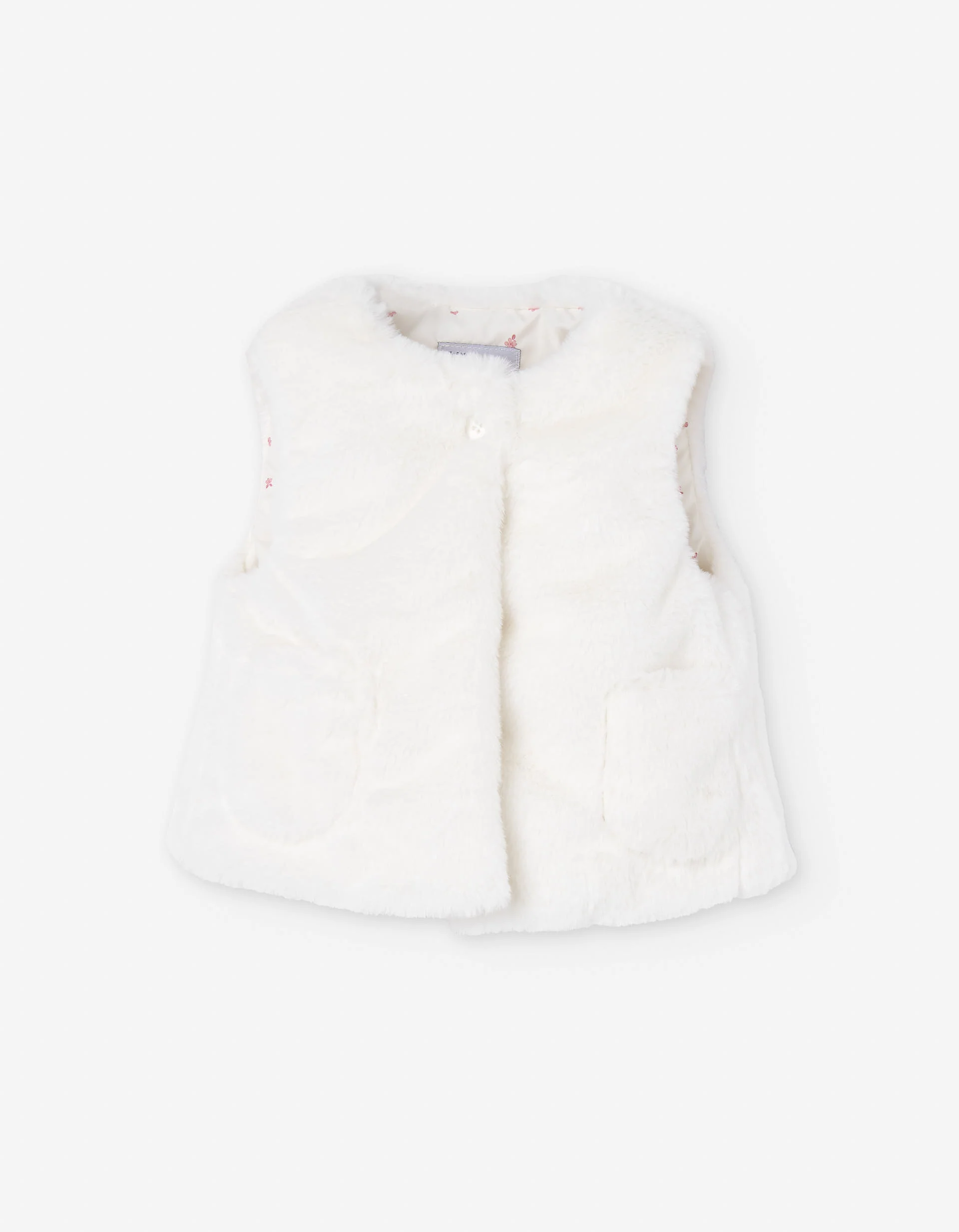 Faux fur vest with front pockets for baby girls, white