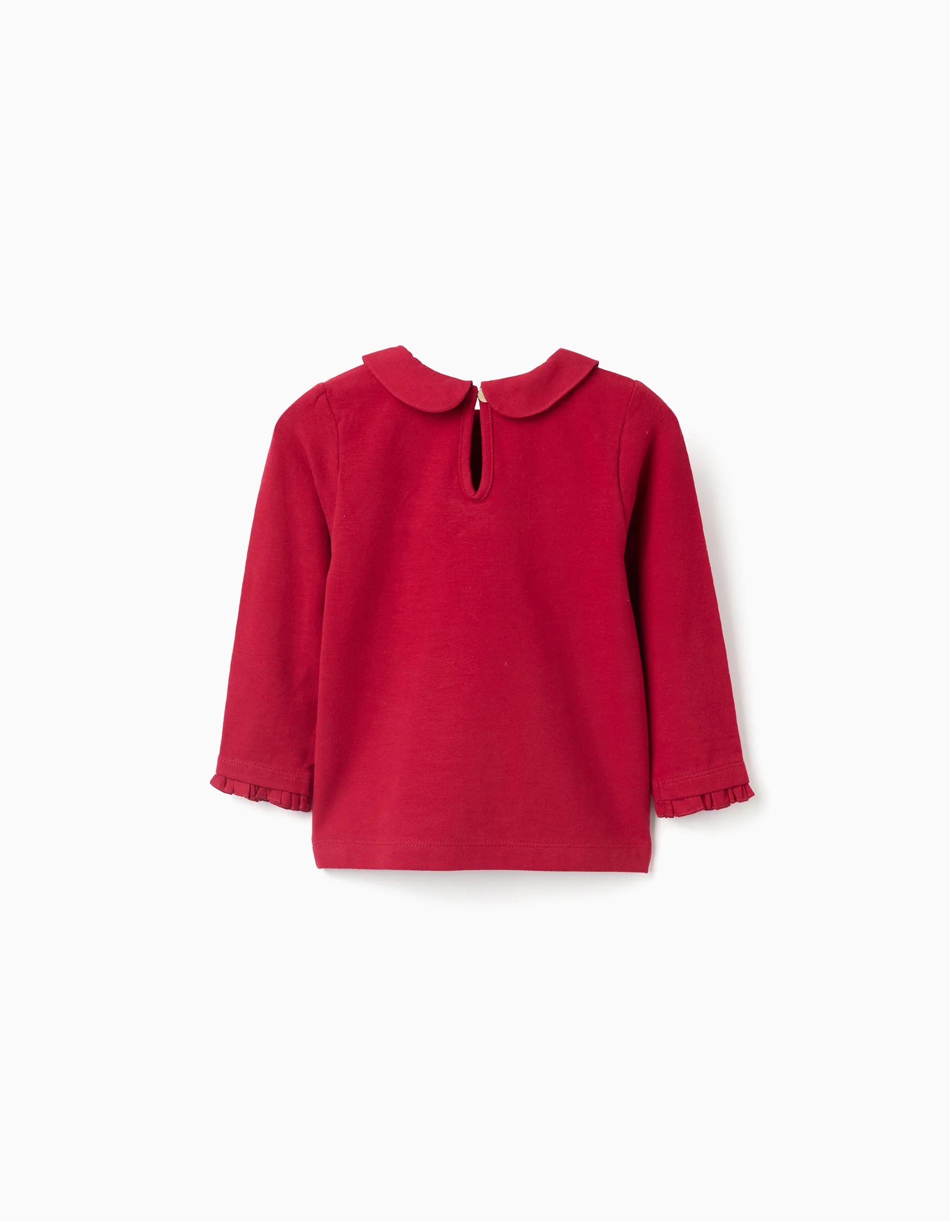 Long sleeve T-shirt with pleats and ruffles for baby girls, red