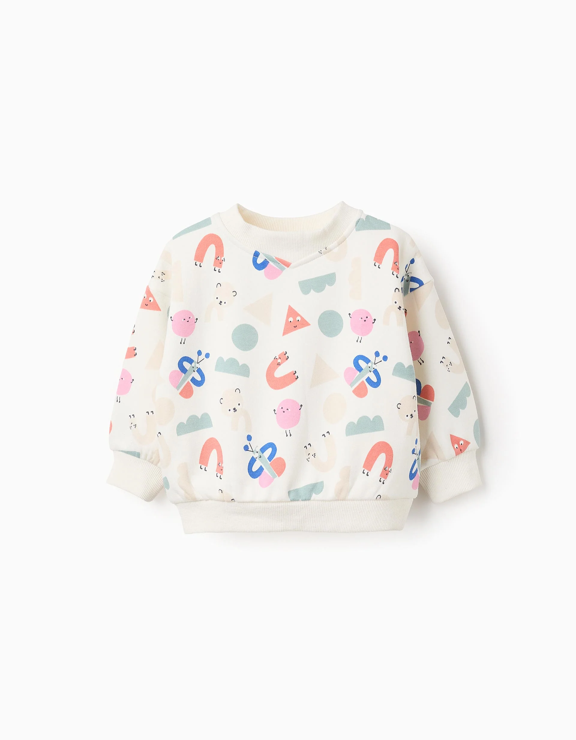 Brushed Sweatshirt with Motif for Baby Girls 'Shapes', White