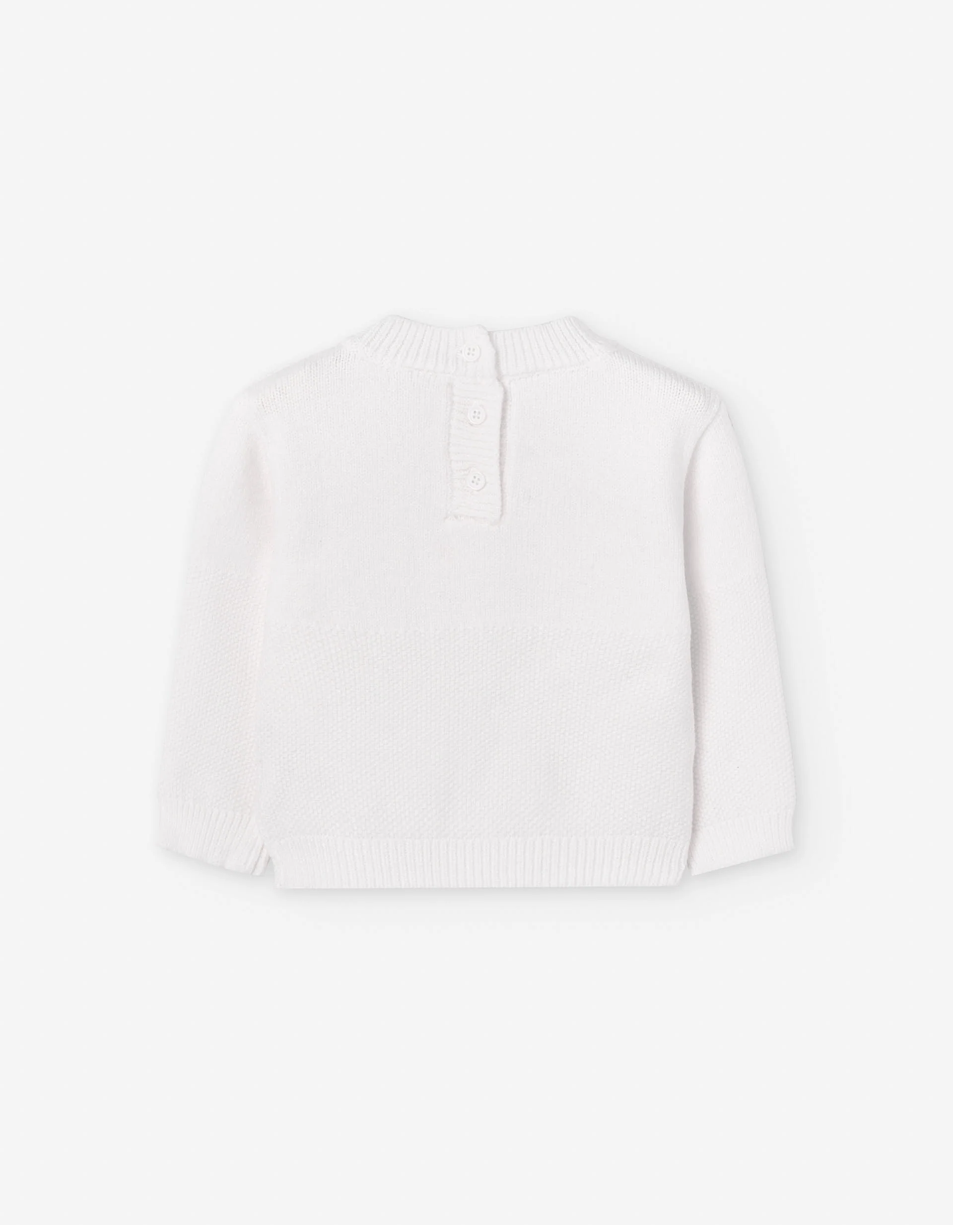 Knitted jumper with embroidered flowers for baby girls, white