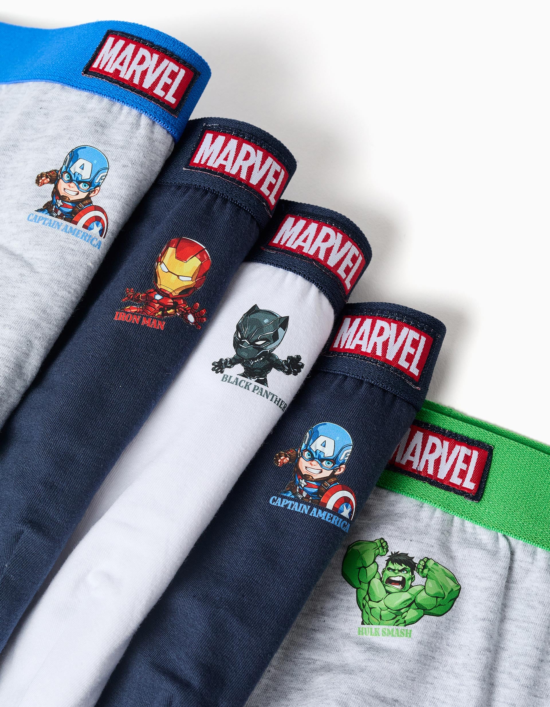 Pack of 5 briefs with Avengers prints for boys, blue/grey/white