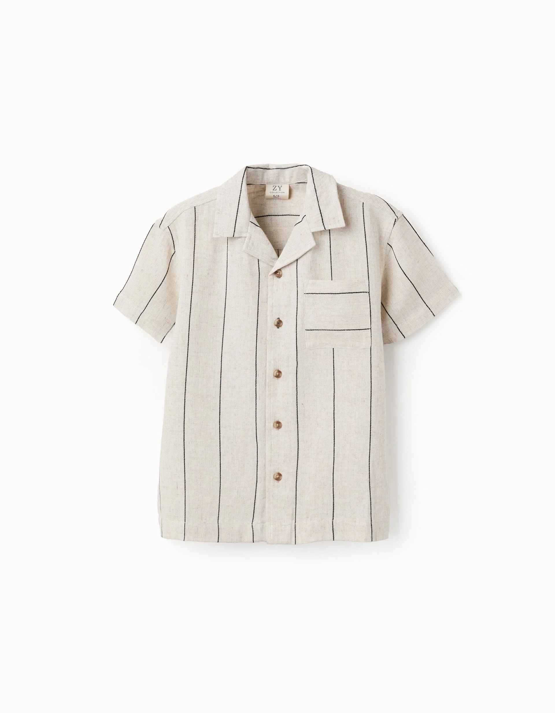 Short Sleeve Shirt in Viscose and Linen for Boys, Beige