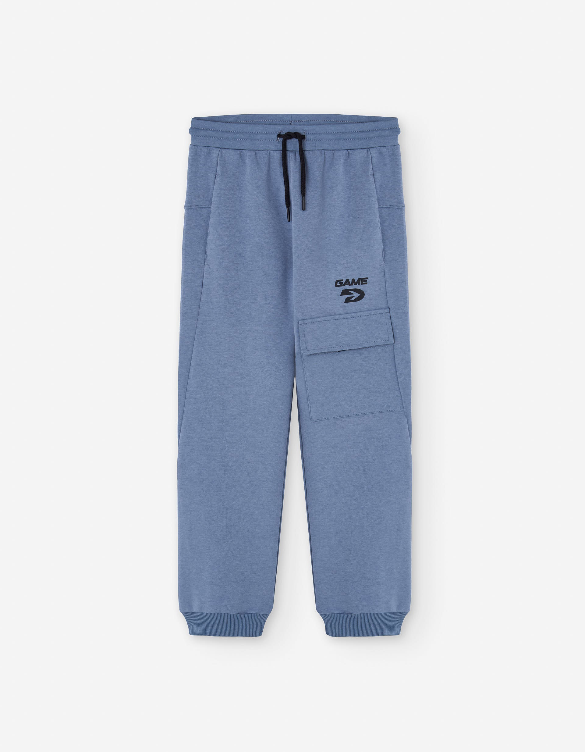Cotton interlock joggers with cargo pocket for boys, blue