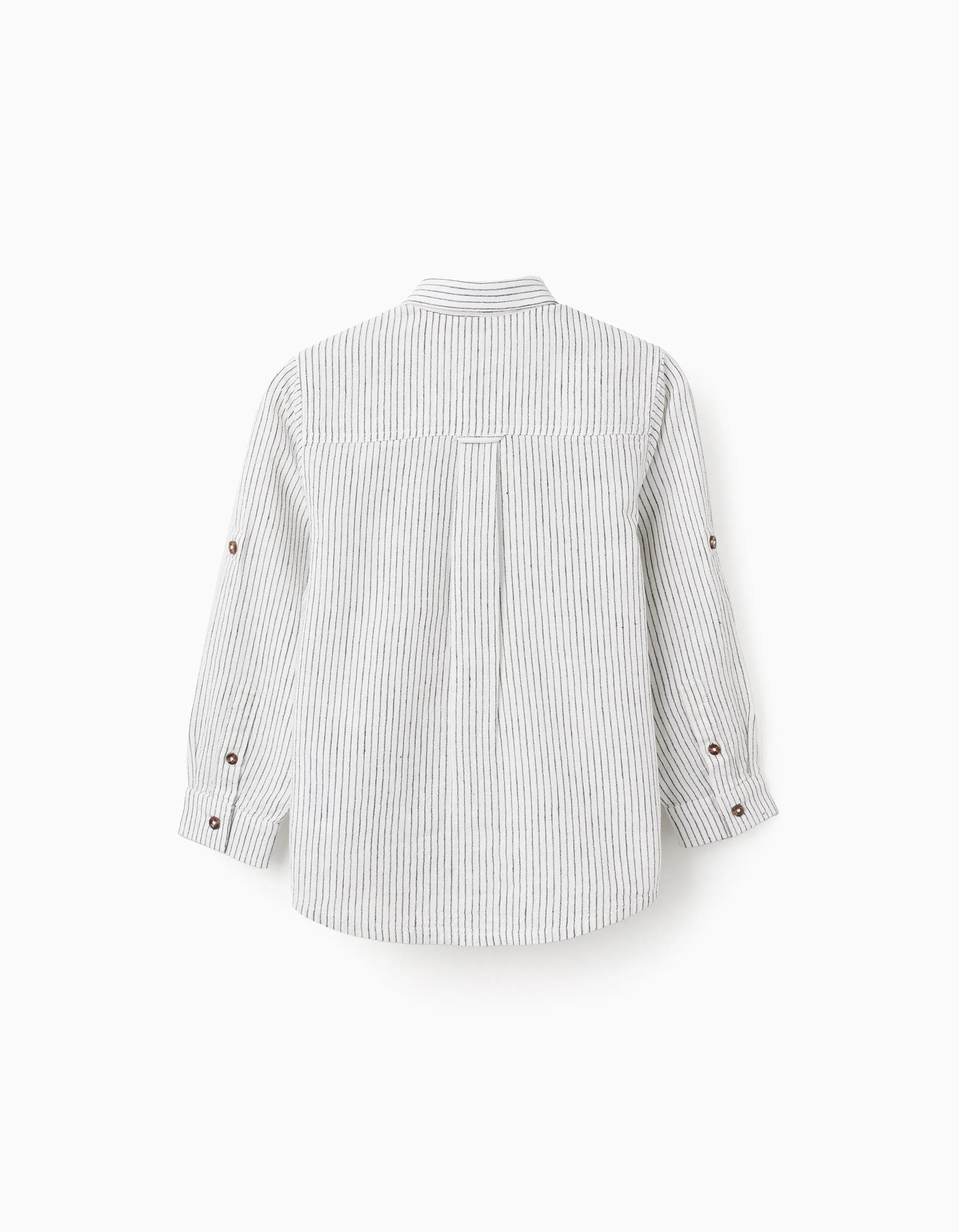 Cotton and Linen Shirt with Pocket for Boys, White/Black