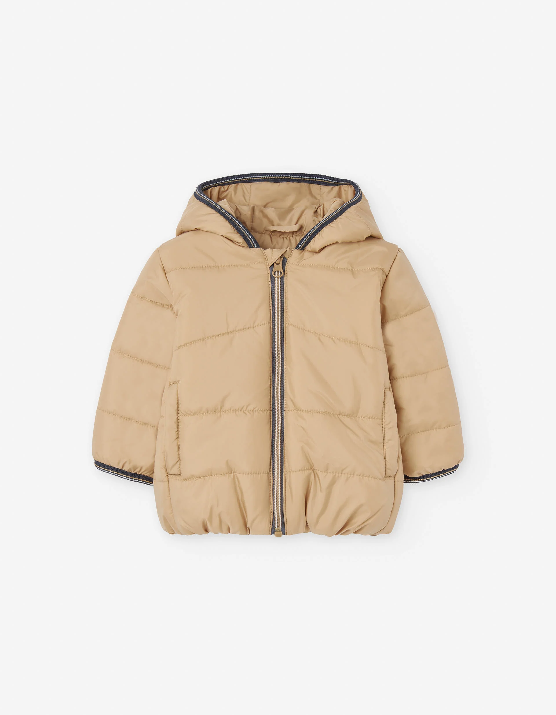 Hooded puffer jacket for baby boys, beige