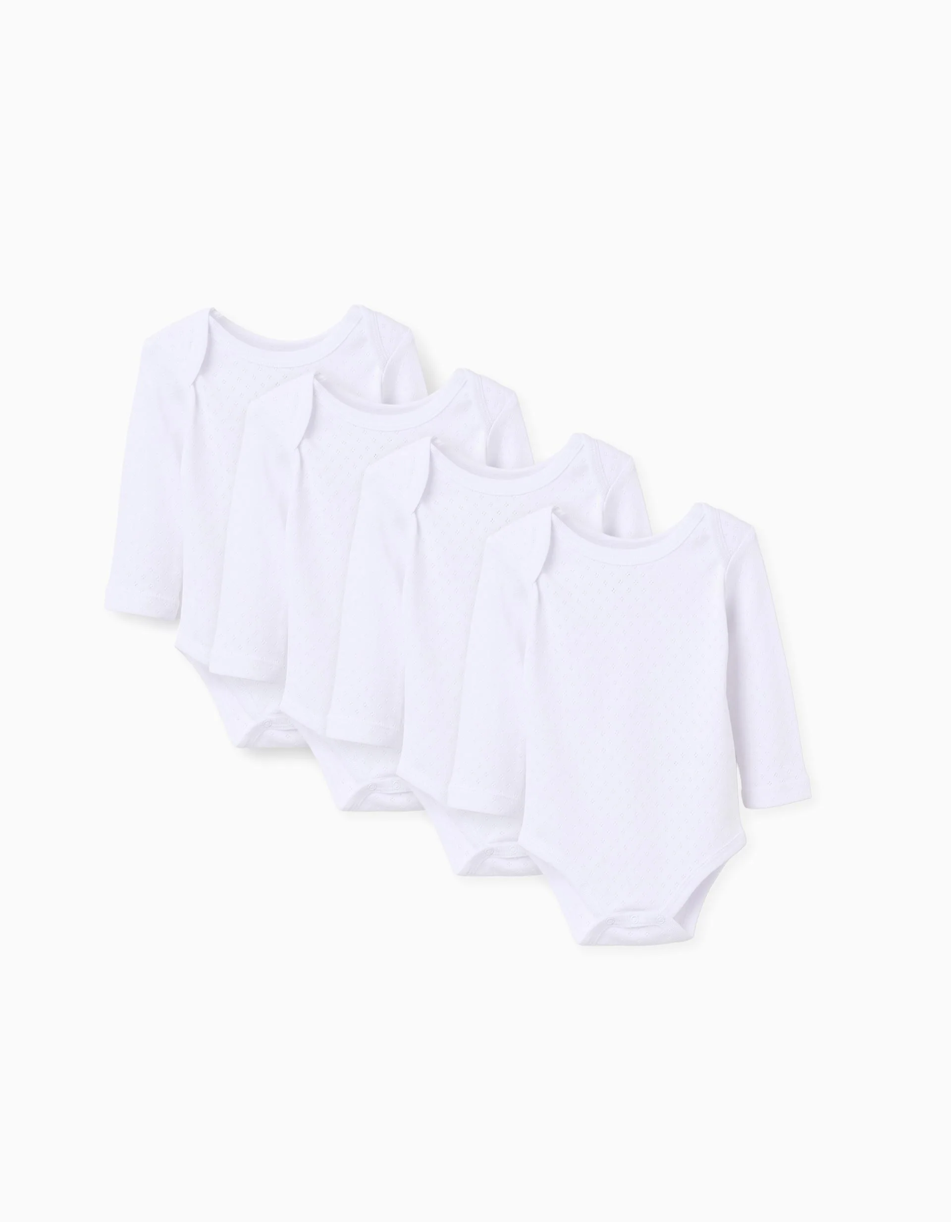 Pack of 4 bodysuits in pointelle for newborns and babies, white