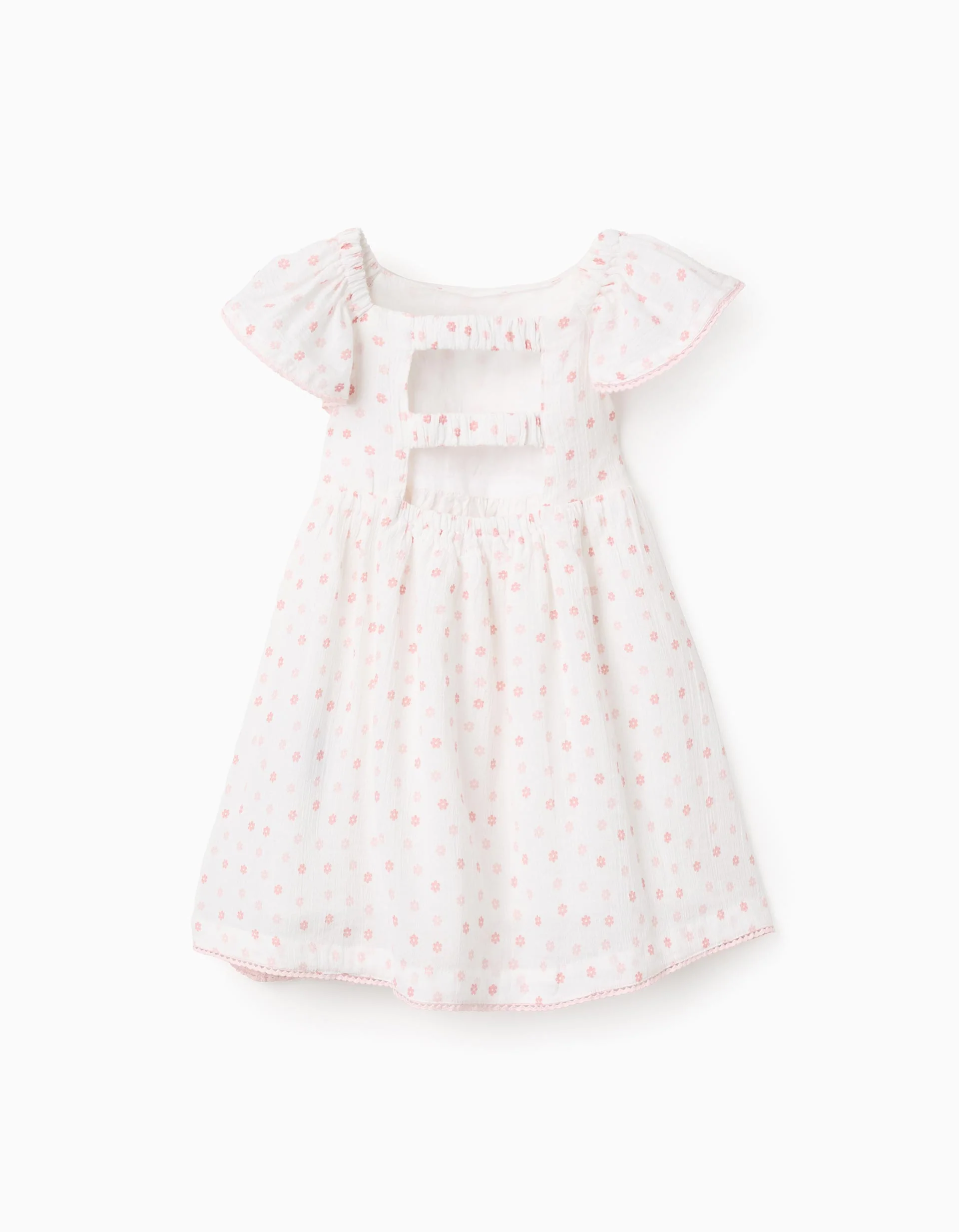 Cotton Floral Dress for Baby Girls, White/Pink