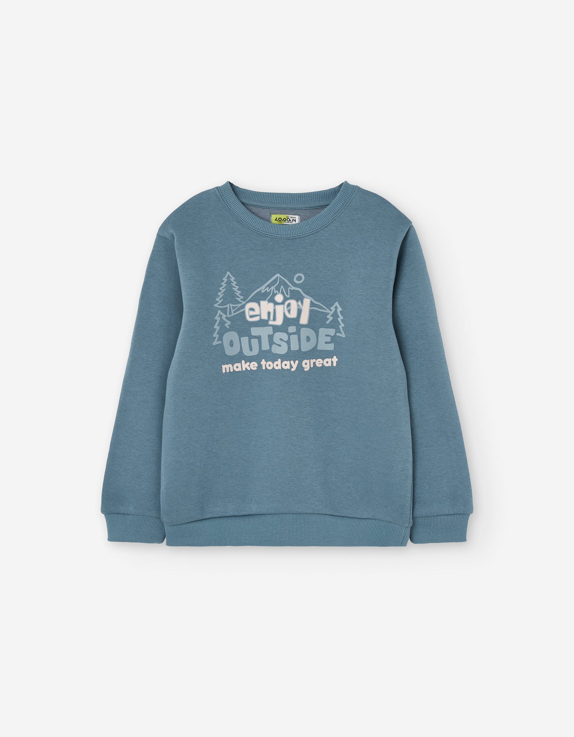 Cotton brushed sweatshirt with Enjoy Outside print for boys, blue