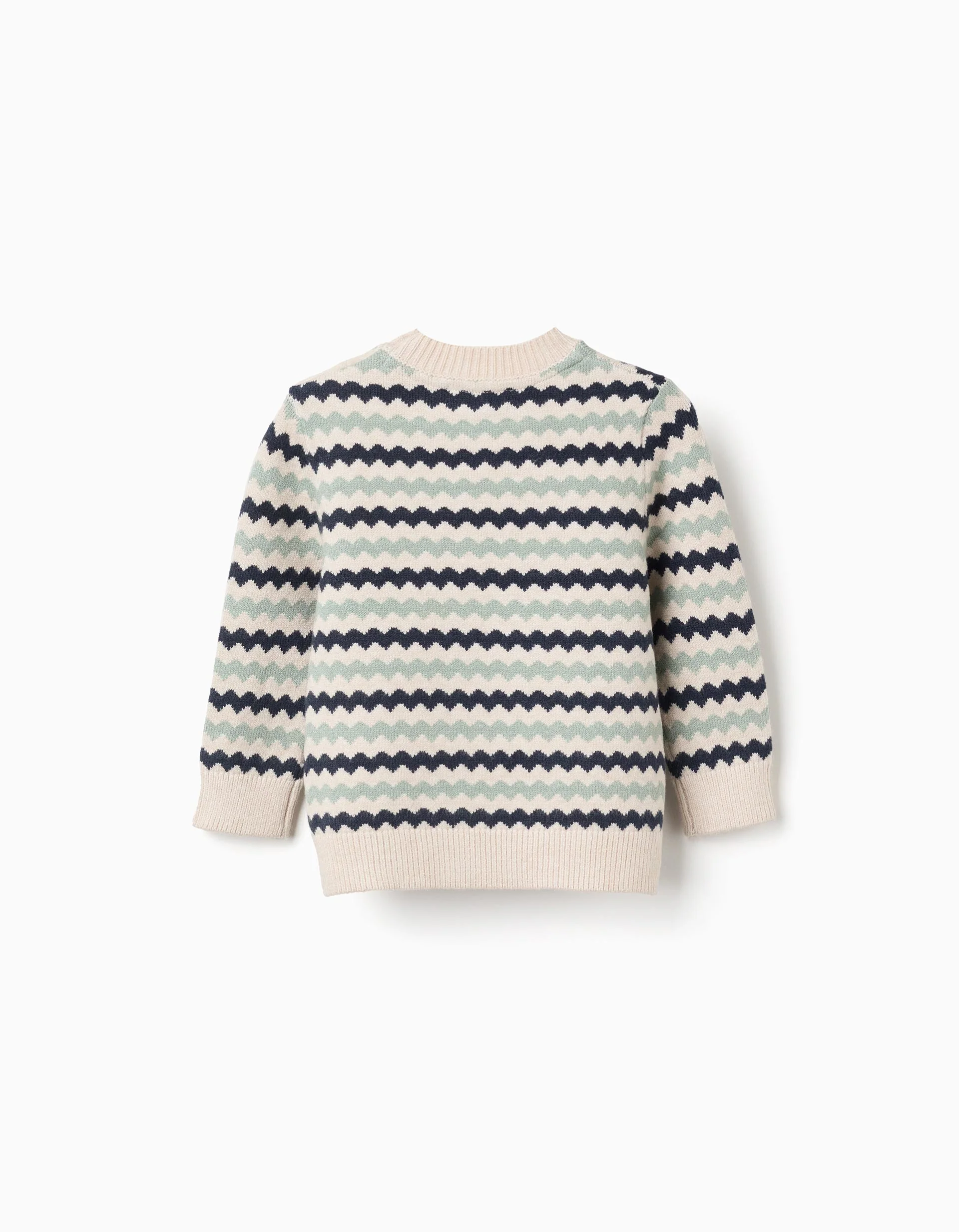 Knitted jumper with jacquard stripes B&S for baby boys, beige/blue/green