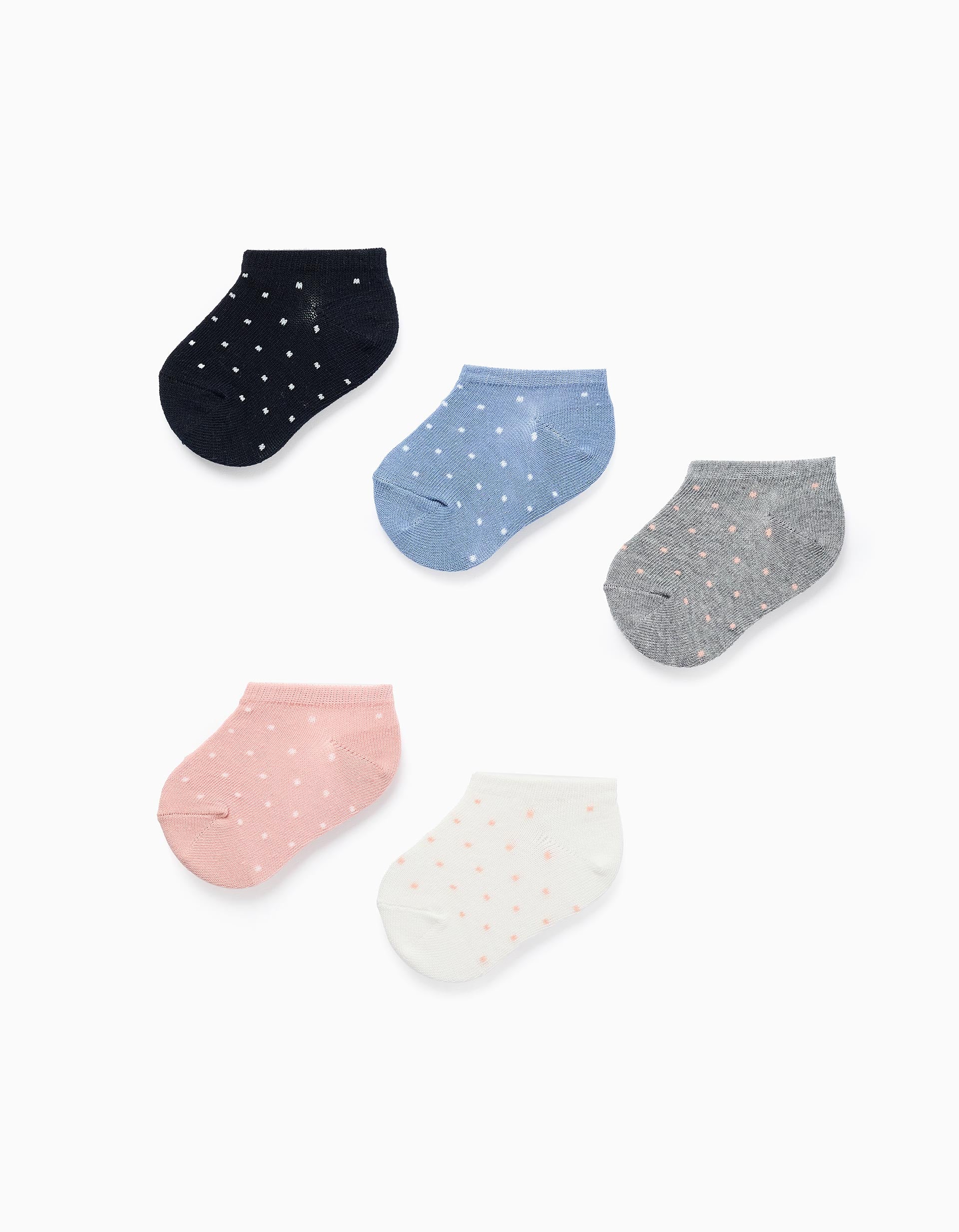 Pack of 5 Pairs of Ankle Socks for Baby Girls 'Polka Dots', Multicolour