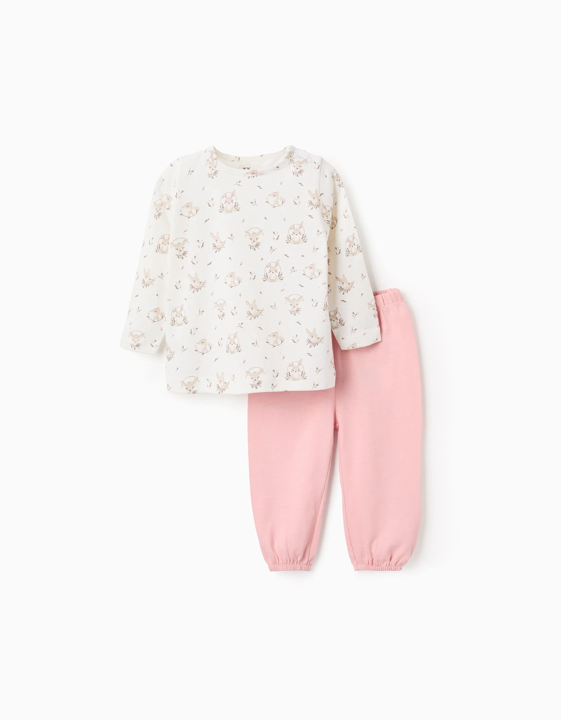 Cotton Pyjama with Pattern for Baby Girls, White/Pink