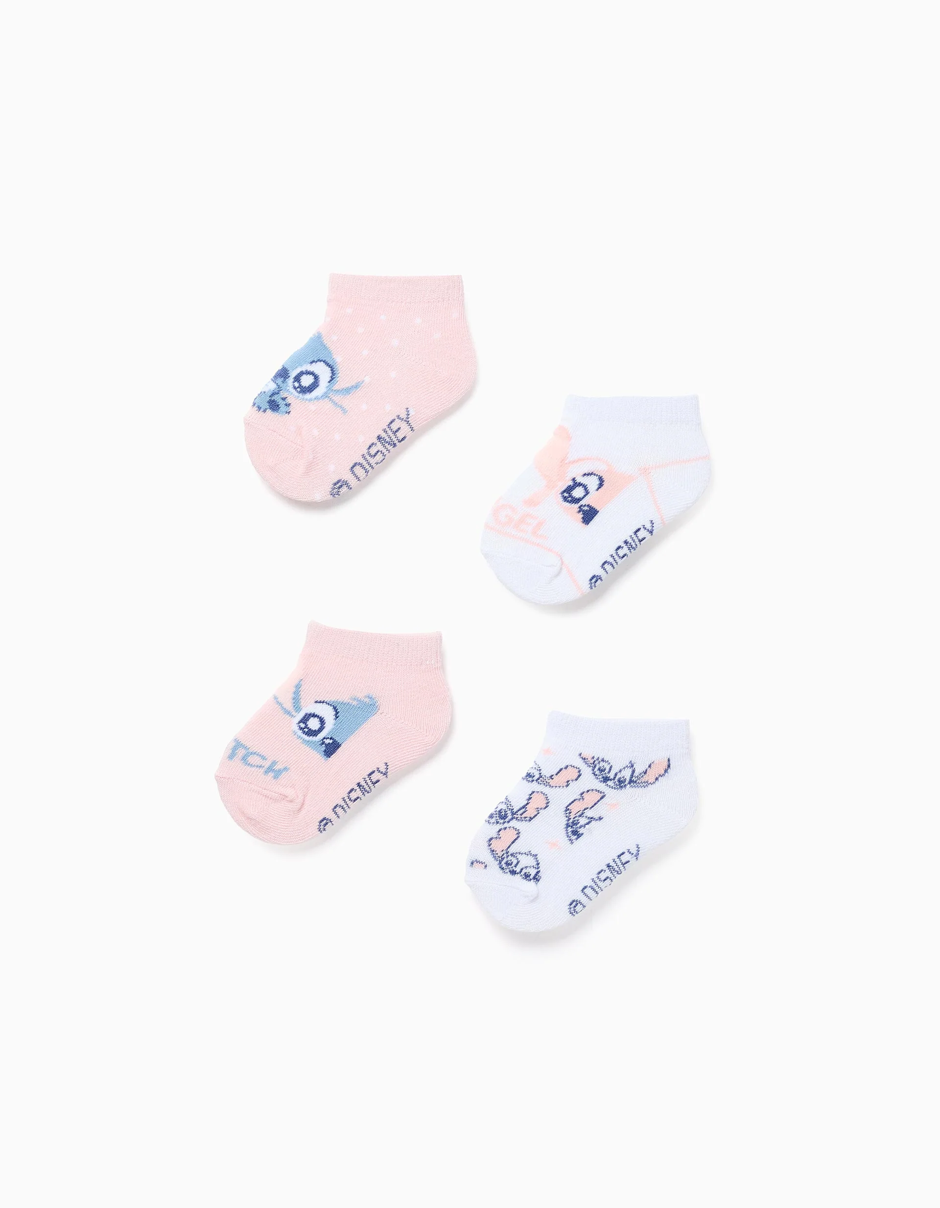 Pack of 4 Pairs of Ankle Socks 'Stitch' for Baby Girls, Pink/White